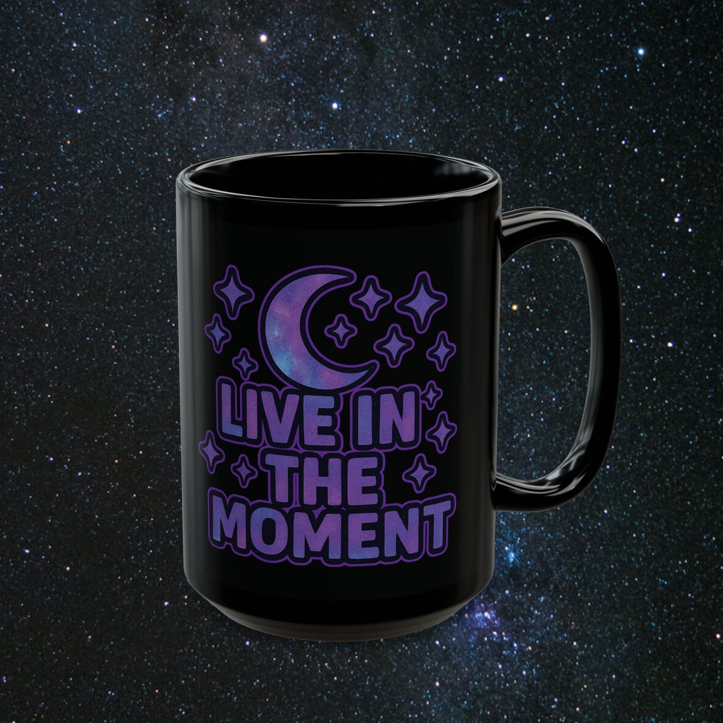 Live In The Moment Black Mug