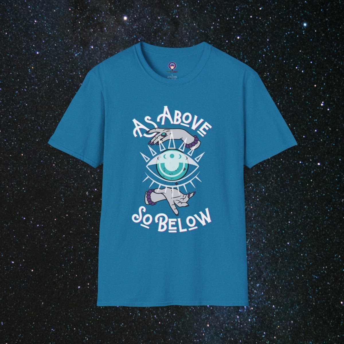 As Above So Below Women's Softstyle T-Shirt - MindLight Apparel - As Above So Below Women's Softstyle T-Shirt - Antique Sapphire - S -