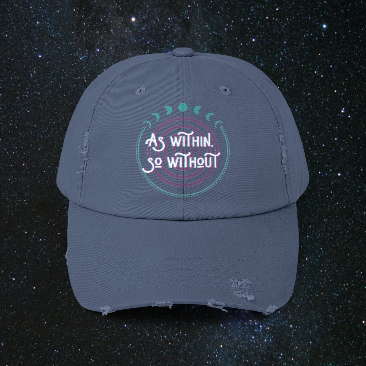 As Within, So Without Unisex Distressed Cap - MindLight Apparel - As Within, So Without Unisex Distressed Cap - Scotland Blue - One size -