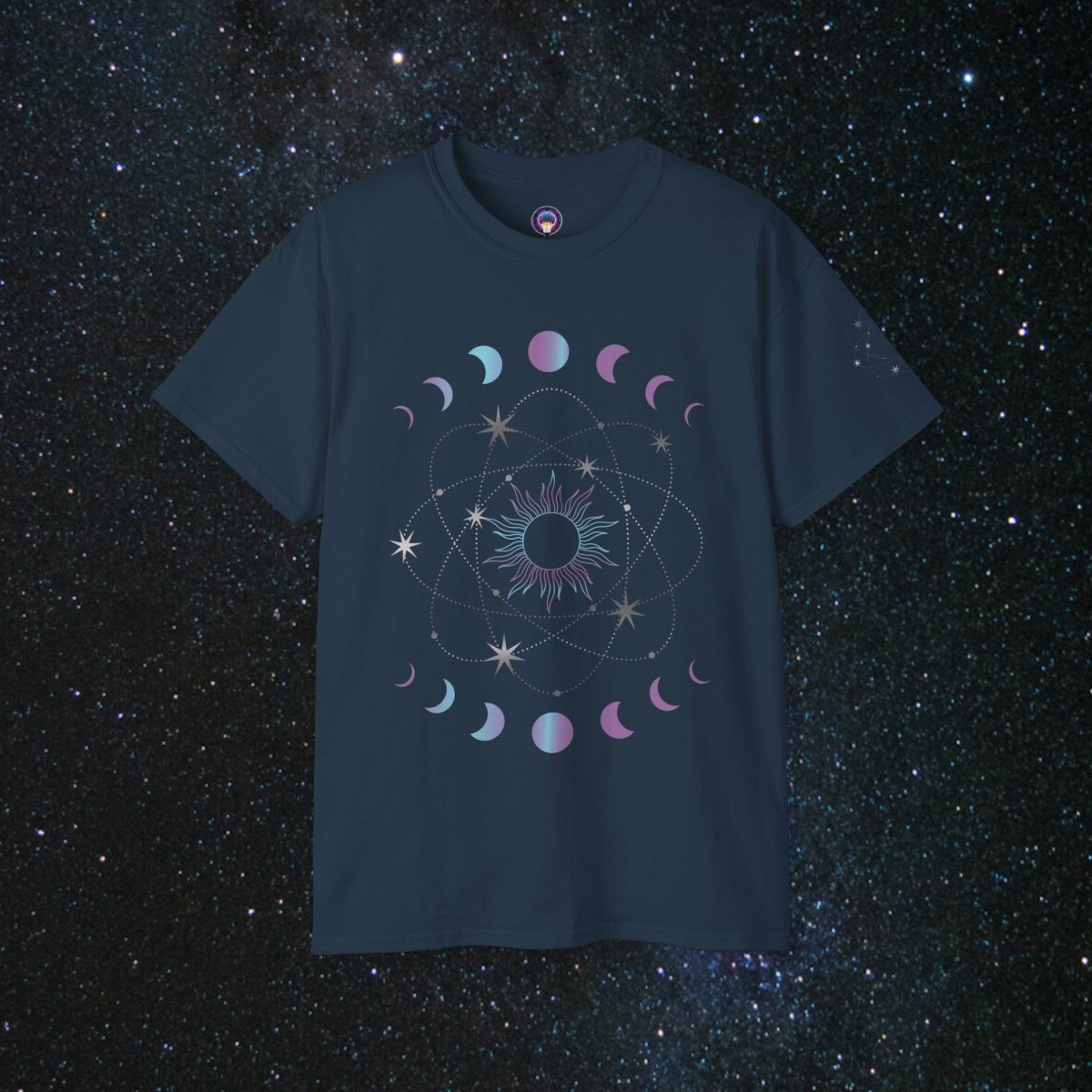 'Atomic Cosmos' Loose Fit Women's Tee - MindLight Apparel - 'Atomic Cosmos' Loose Fit Women's Tee - Blue Dusk - S -