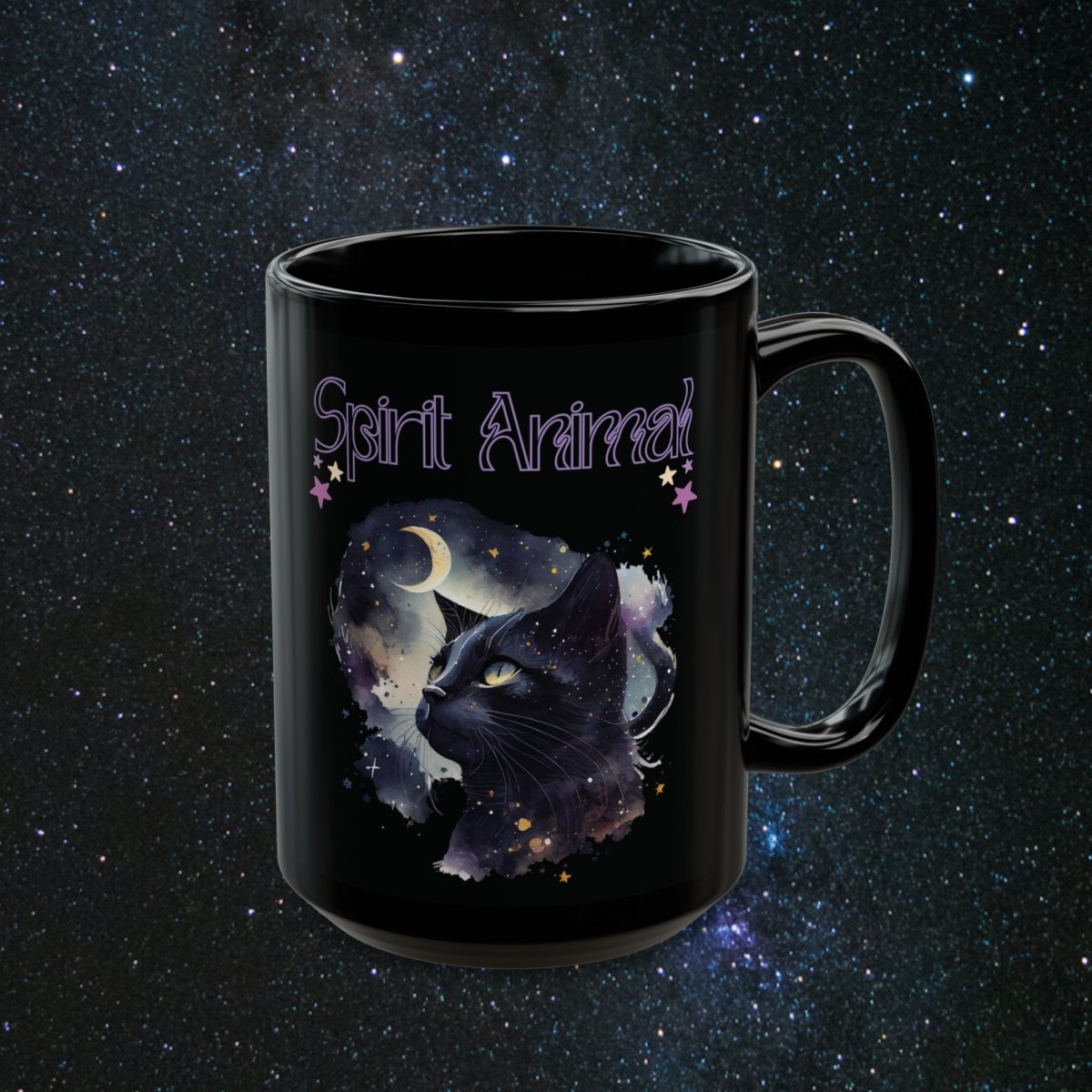 Cat Spirit Animal Black Mug - MindLight Apparel - Cat Spirit Animal Black Mug - 15oz -