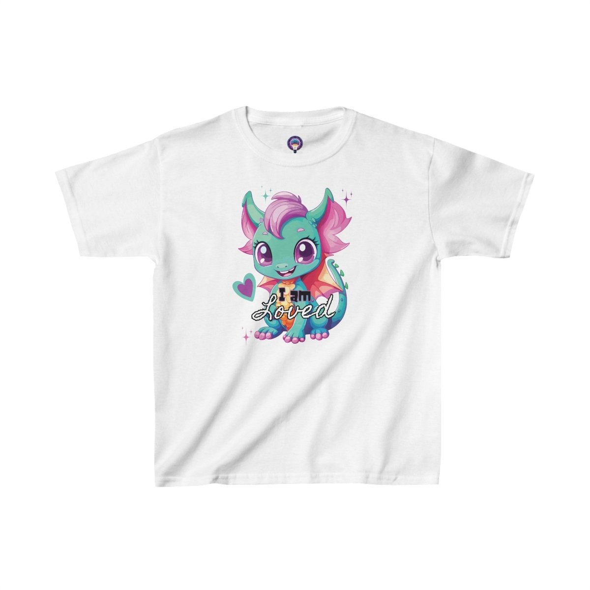 'Celestial Dragon' Pink Embrace Kids Tee - MindLight Apparel - 'Celestial Dragon' Pink Embrace Kids Tee - XS - White -