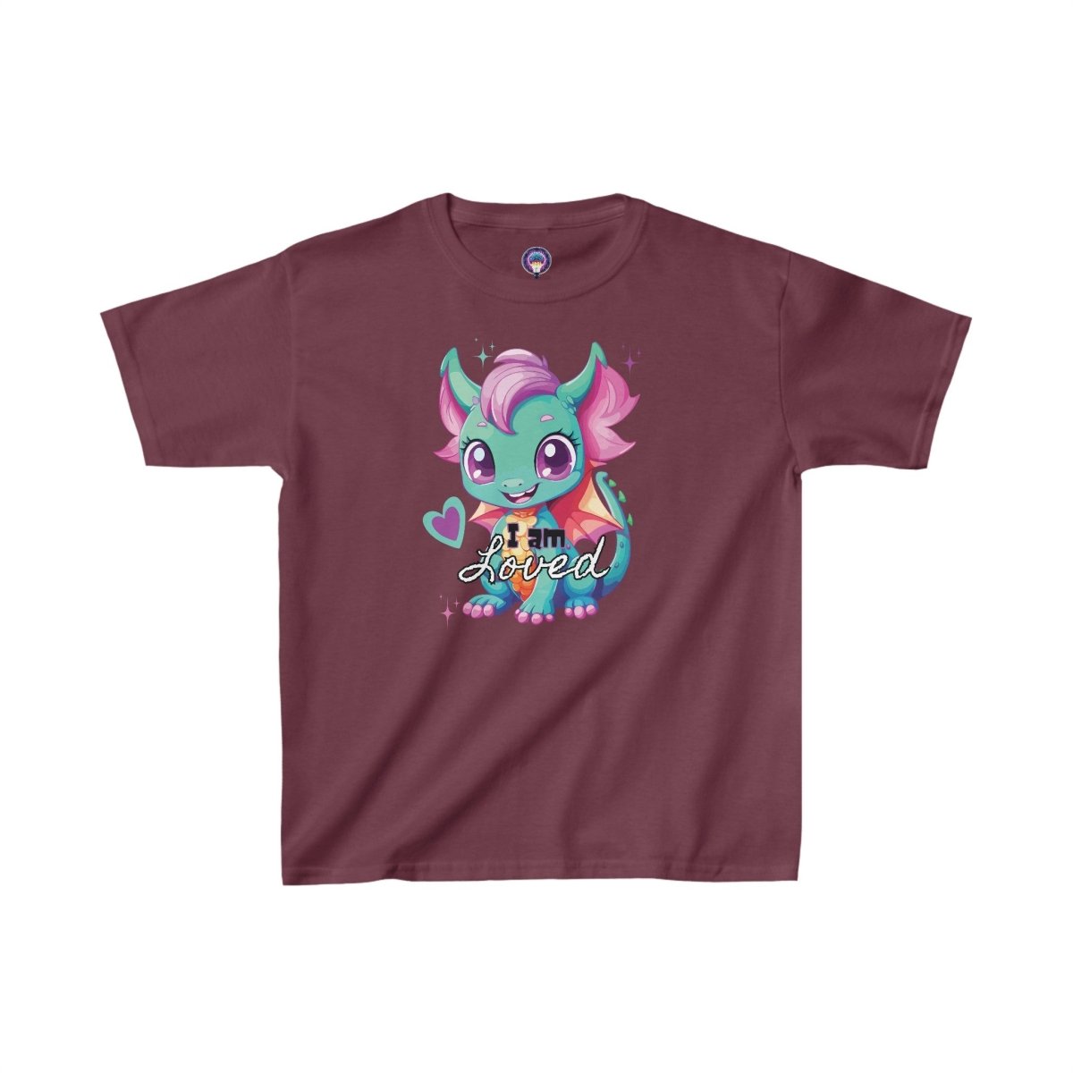 'Celestial Dragon' Pink Embrace Kids Tee - MindLight Apparel - 'Celestial Dragon' Pink Embrace Kids Tee - XS - Maroon -