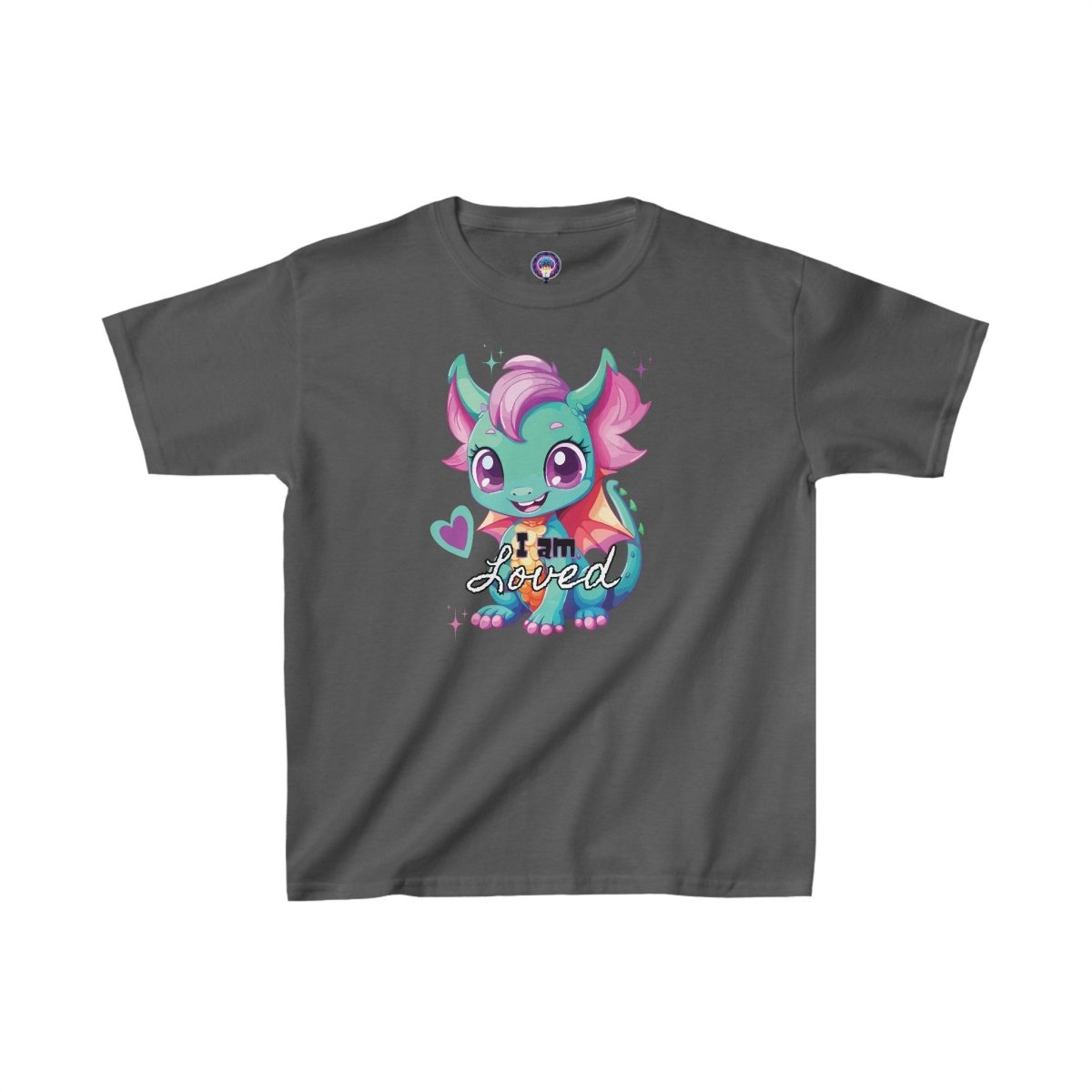 'Celestial Dragon' Pink Embrace Kids Tee - MindLight Apparel - 'Celestial Dragon' Pink Embrace Kids Tee - XS - Dark Heather -