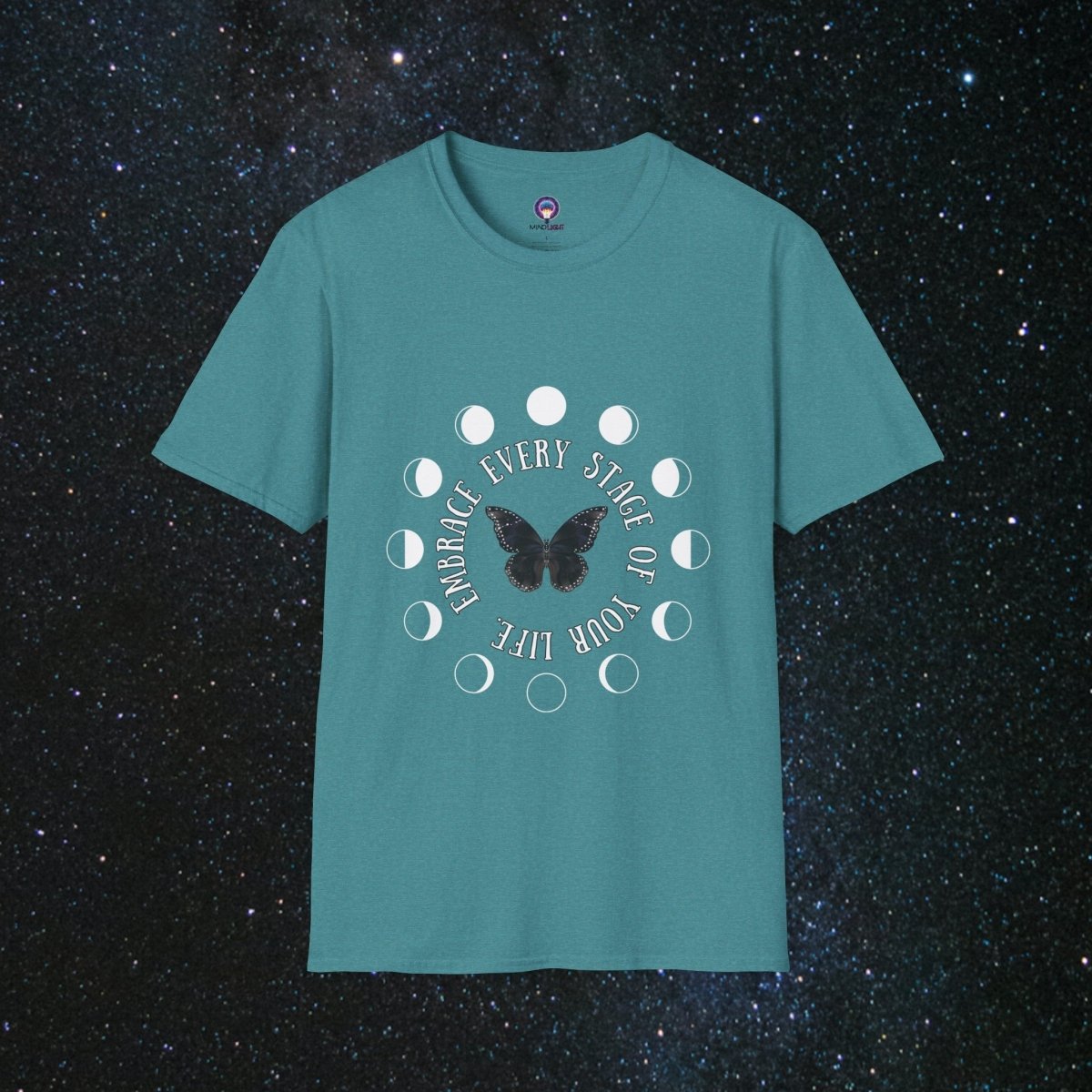 'Chrysalis' - Softstyle Women's Tee - MindLight Apparel - 'Chrysalis' - Softstyle Women's Tee - Heather Galapagos Blue - S -