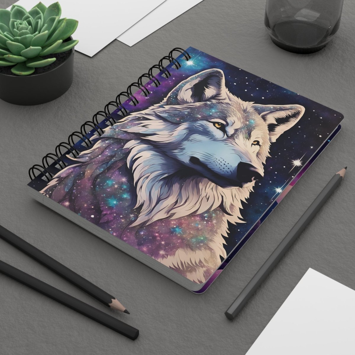 Cosmic Wolf Spiral Notebook - MindLight Apparel - Cosmic Wolf Spiral Notebook - One Size -