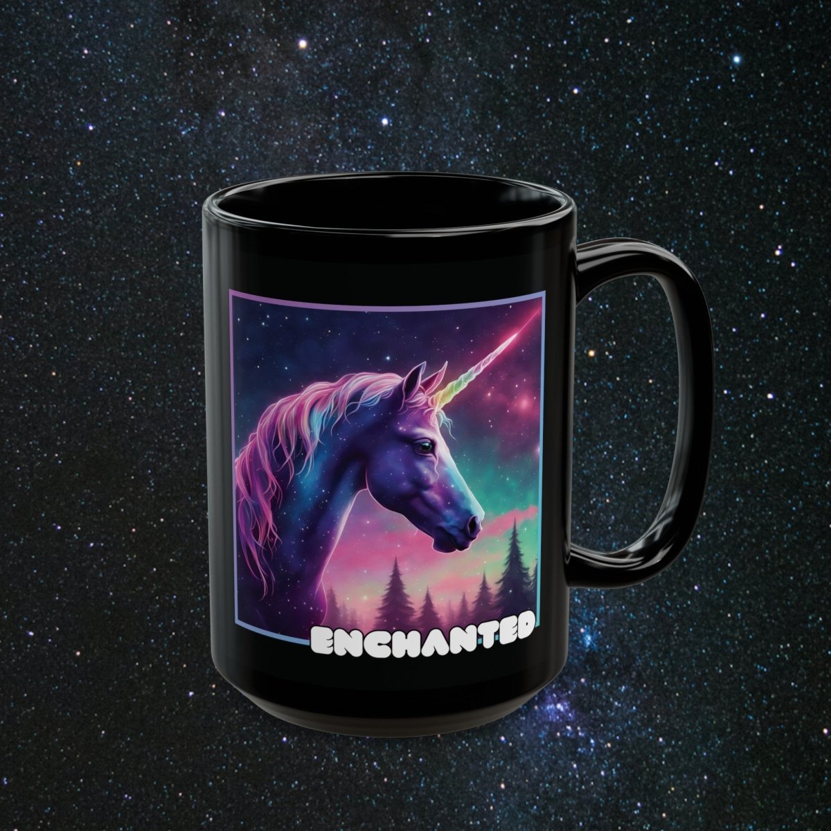 Enchanted Unicorn Radiance Black Mug - MindLight Apparel - Enchanted Unicorn Radiance Black Mug - 15oz - -