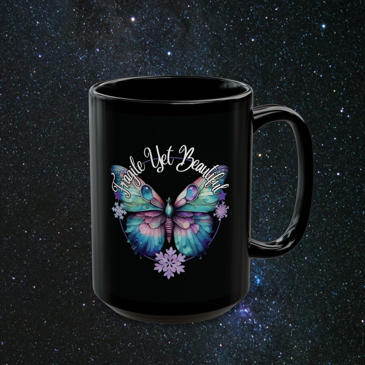 Fragile Yet Beautiful Black Mug - MindLight Apparel - Fragile Yet Beautiful Black Mug - 15oz - -