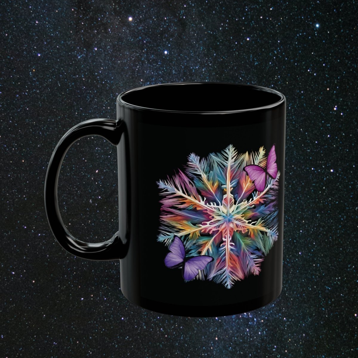 Fragile Yet Beautiful - Vibrant Snowflake Black Mug - MindLight Apparel - Fragile Yet Beautiful - Vibrant Snowflake Black Mug - 15oz - -