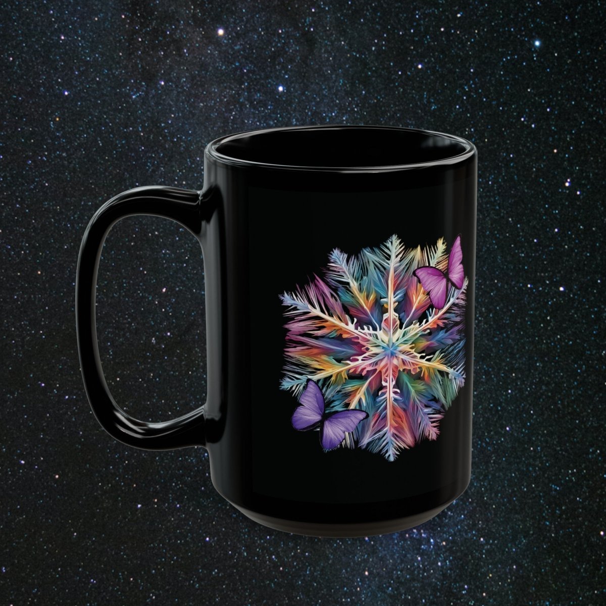 Fragile Yet Beautiful - Vibrant Snowflake Black Mug - MindLight Apparel - Fragile Yet Beautiful - Vibrant Snowflake Black Mug - 15oz - -