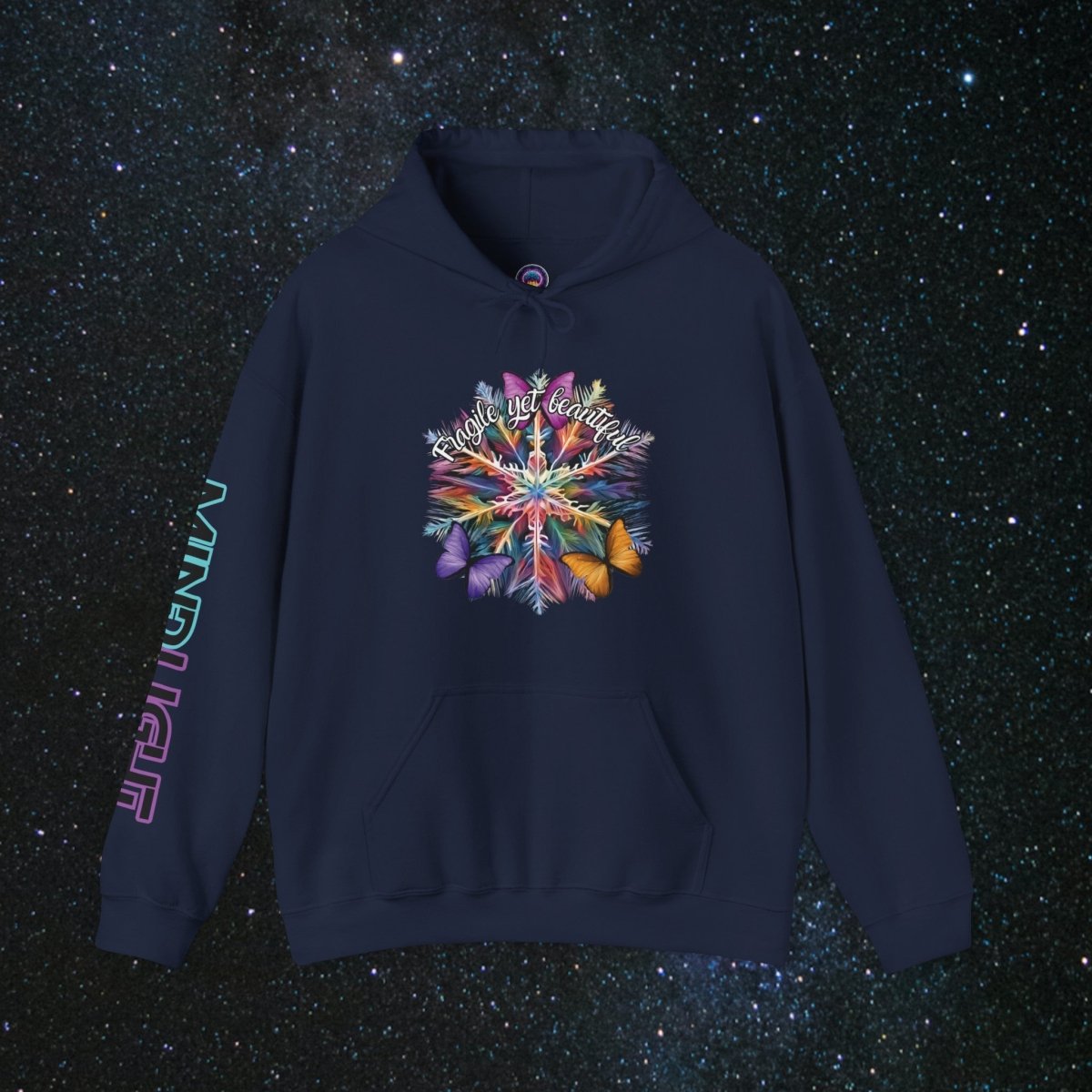 Fragile Yet Beautiful - Vibrant Snowflake Women's Pullover Hoodie - MindLight Apparel - Fragile Yet Beautiful - Vibrant Snowflake Women's Pullover Hoodie - Navy - S -