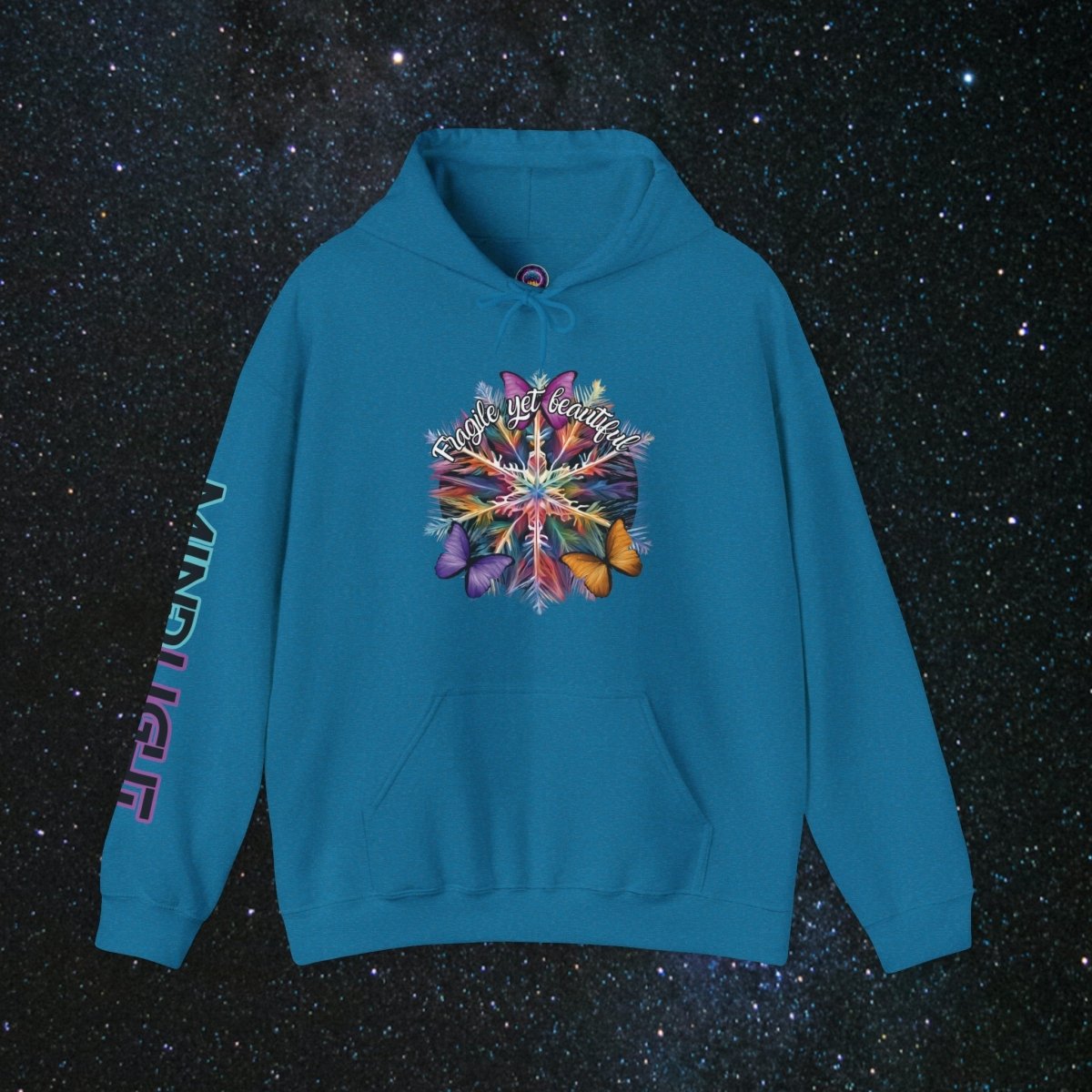 Fragile Yet Beautiful - Vibrant Snowflake Women's Pullover Hoodie - MindLight Apparel - Fragile Yet Beautiful - Vibrant Snowflake Women's Pullover Hoodie - Antique Sapphire - S -