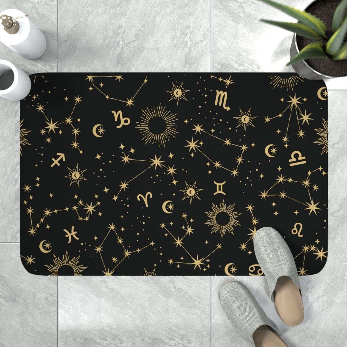 Golden Zodiac Memory Foam Bath Mat - MindLight Apparel - Golden Zodiac Memory Foam Bath Mat - White - 36” x 24” -