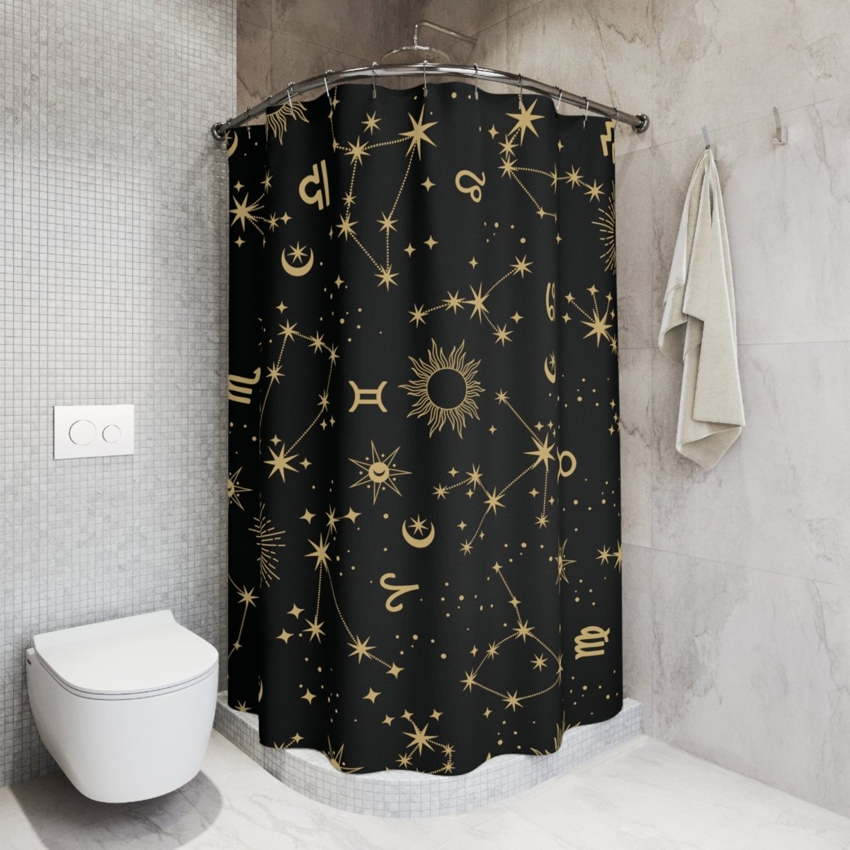 Golden Zodiac Polyester Shower Curtain - MindLight Apparel - Golden Zodiac Polyester Shower Curtain - 71" × 74" - -