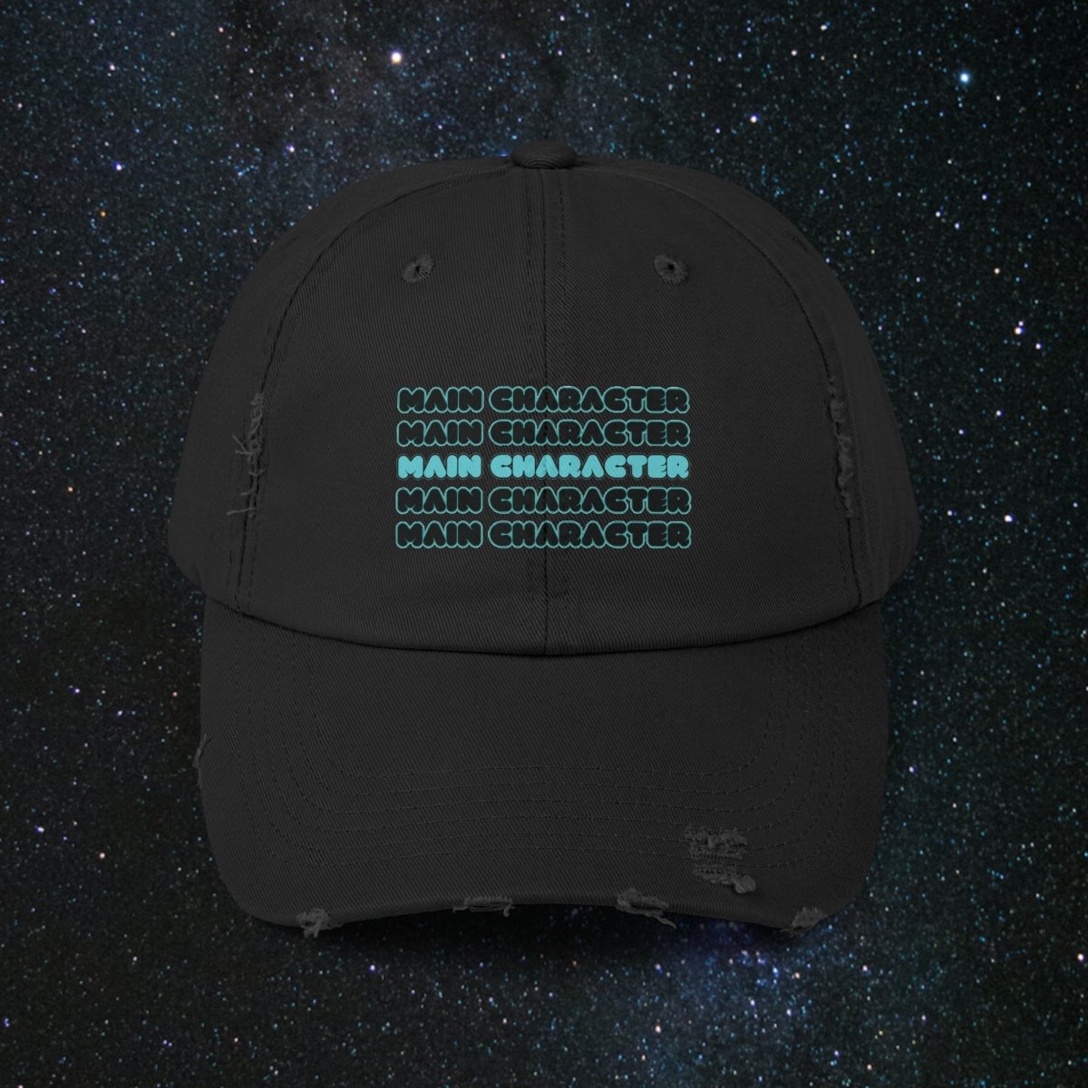 Main Character Unisex Distressed Cap - MindLight Apparel - Main Character Unisex Distressed Cap - Black - One size -