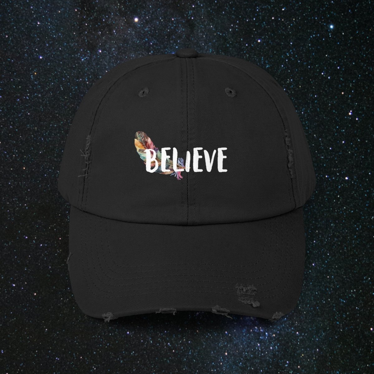 Manifestation Unisex Distressed Cap - MindLight Apparel - Manifestation Unisex Distressed Cap - Black - One size -