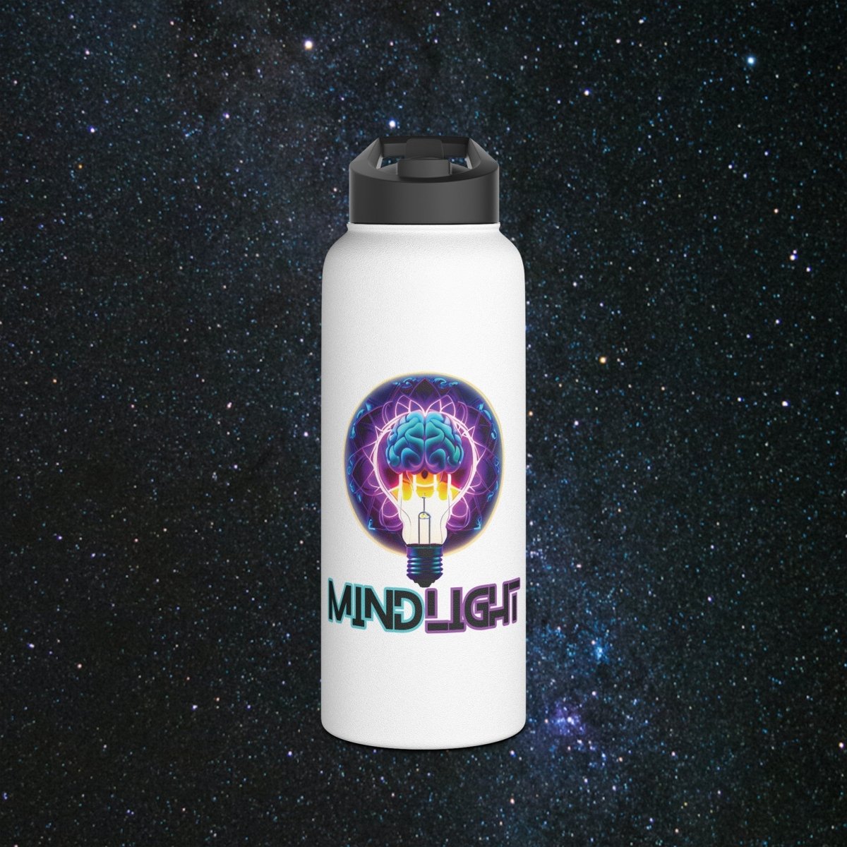MindLight Stainless Steel Water Bottle, Standard Lid - MindLight Apparel - MindLight Stainless Steel Water Bottle, Standard Lid - 32oz - White -