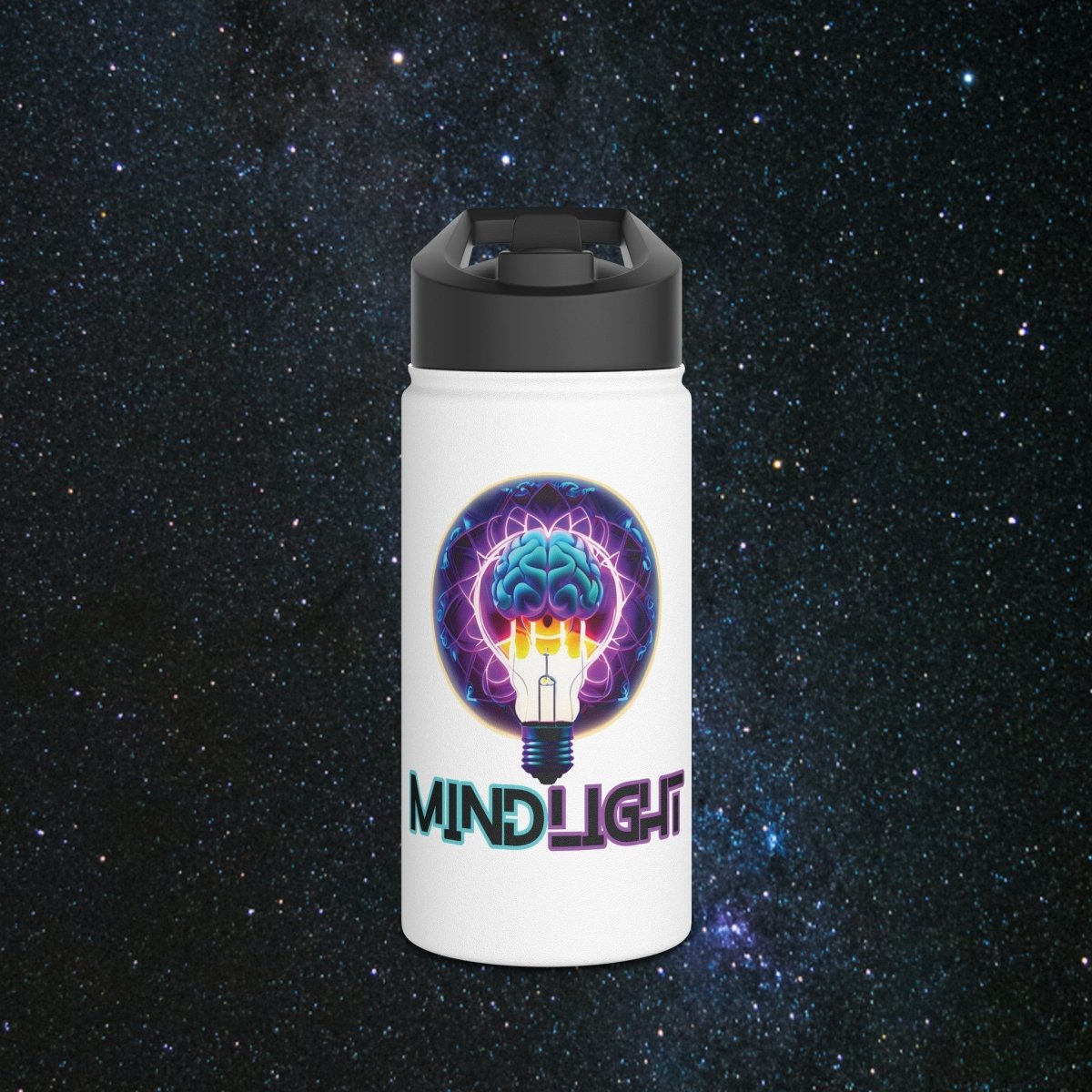 MindLight Stainless Steel Water Bottle, Standard Lid - MindLight Apparel - MindLight Stainless Steel Water Bottle, Standard Lid - 12oz - White -