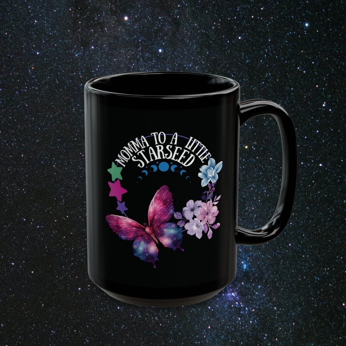 Momma Starseed Black Mug - MindLight Apparel - Momma Starseed Black Mug - 15oz - -
