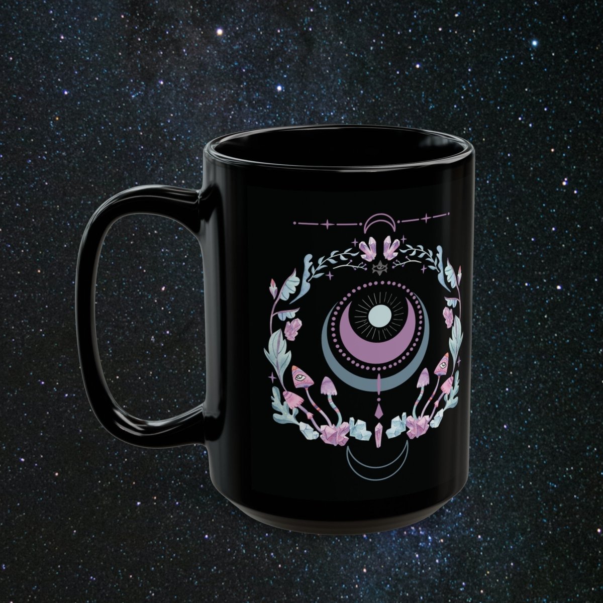 Moon Bloom Black Mug - MindLight Apparel - Moon Bloom Black Mug - 15oz -