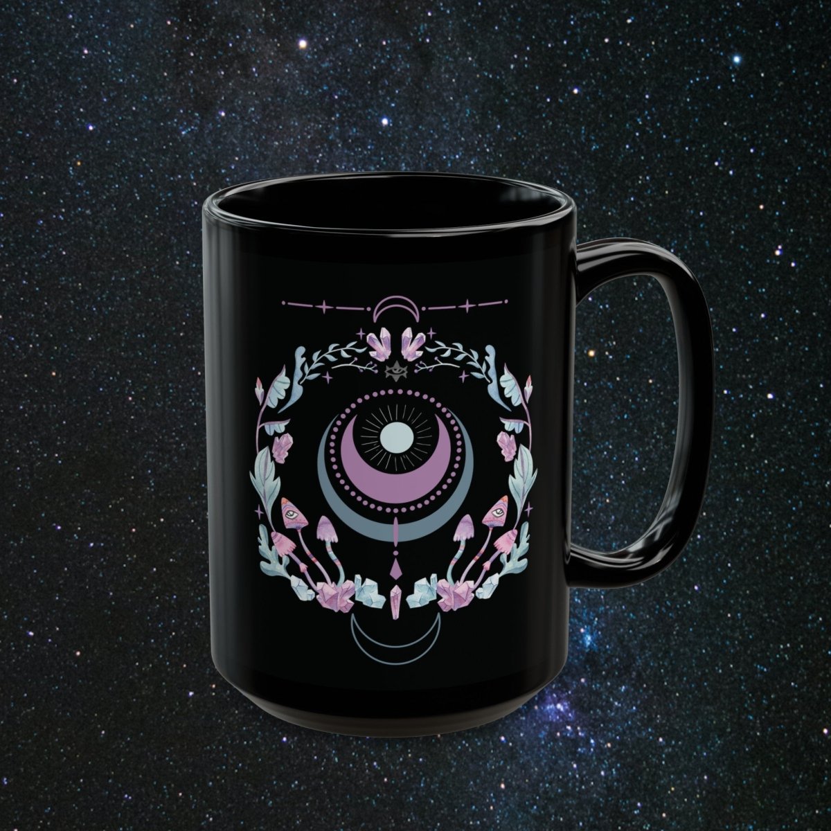 Moon Bloom Black Mug - MindLight Apparel - Moon Bloom Black Mug - 15oz -