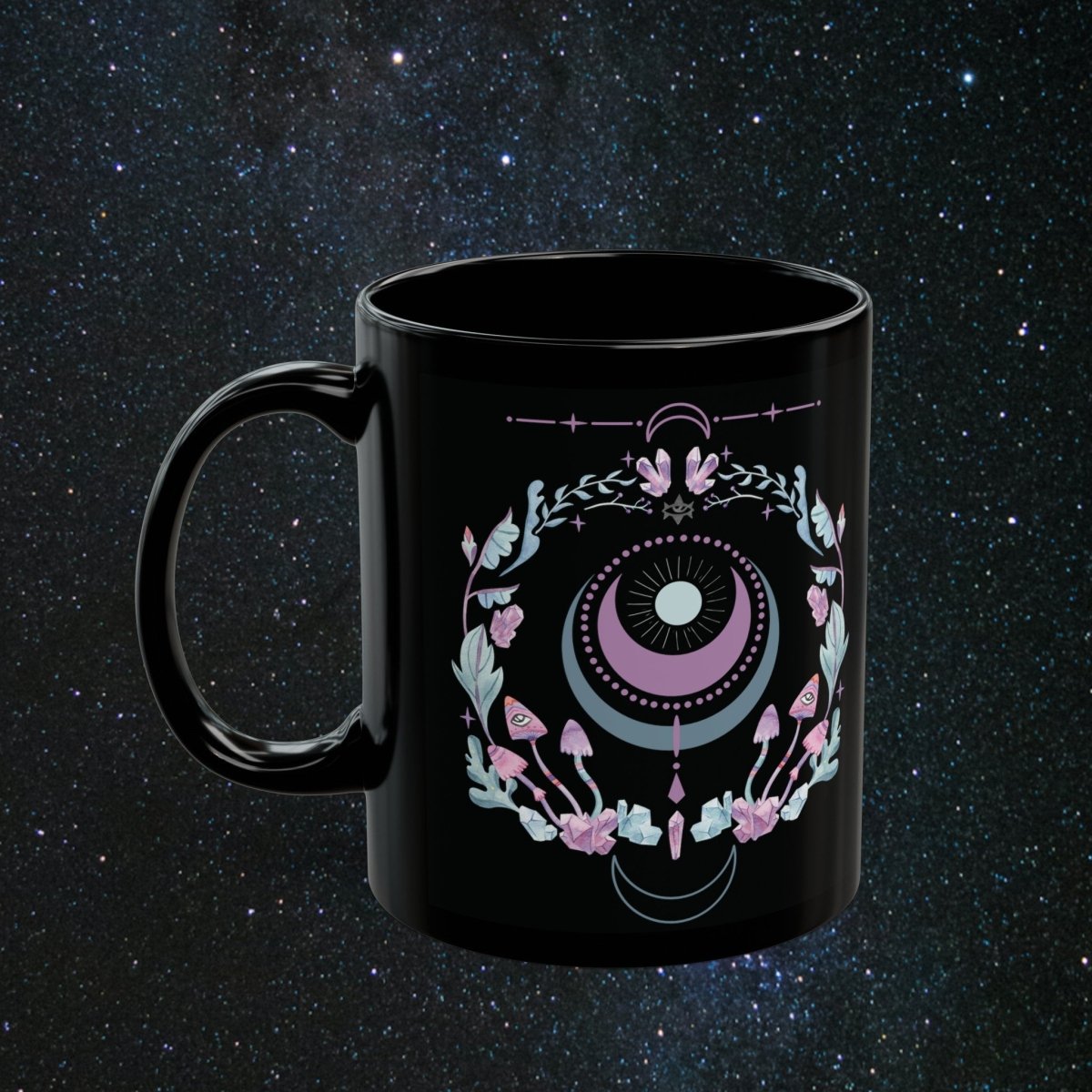 Moon Bloom Black Mug - MindLight Apparel - Moon Bloom Black Mug - 15oz -
