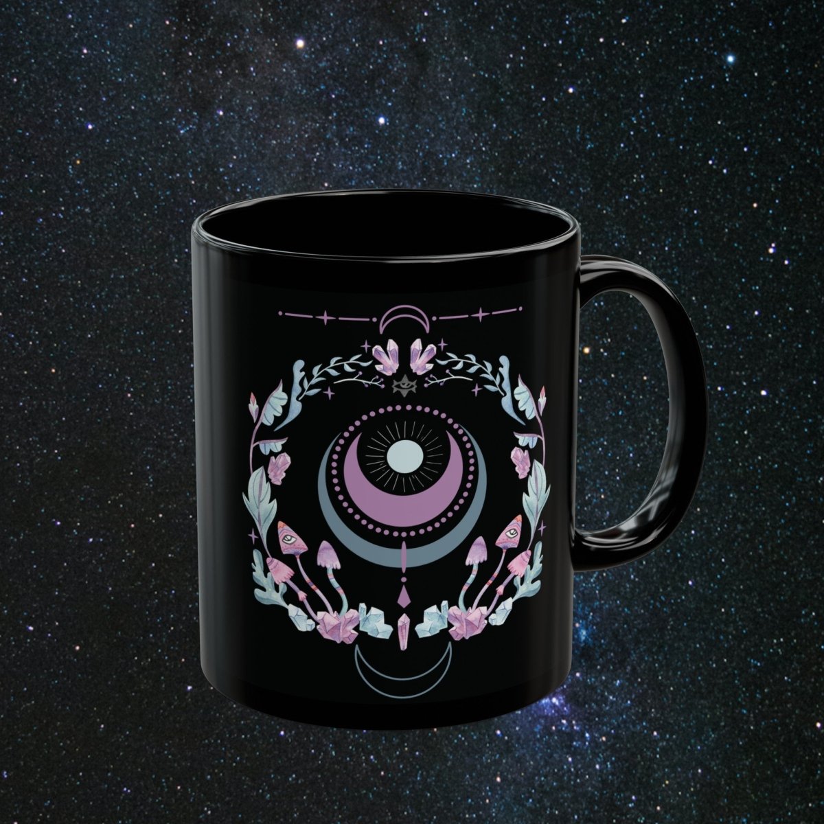 Moon Bloom Black Mug - MindLight Apparel - Moon Bloom Black Mug - 11oz -