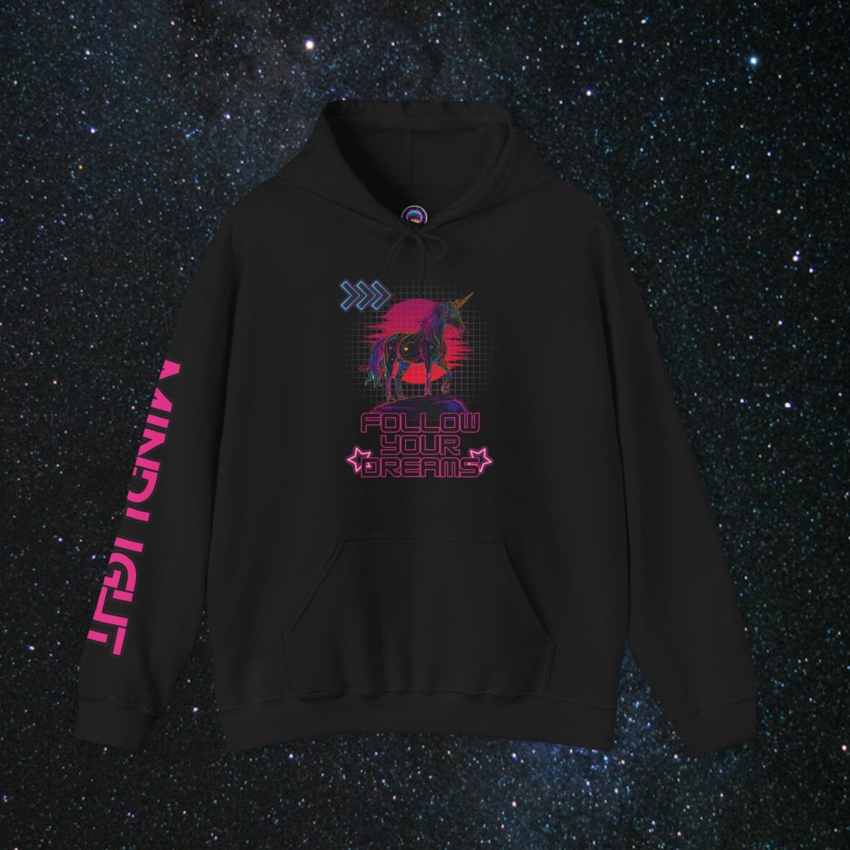 'Neon Dreamer' Women's Pullover Hoodie - MindLight Apparel - 'Neon Dreamer' Women's Pullover Hoodie - Black - S -