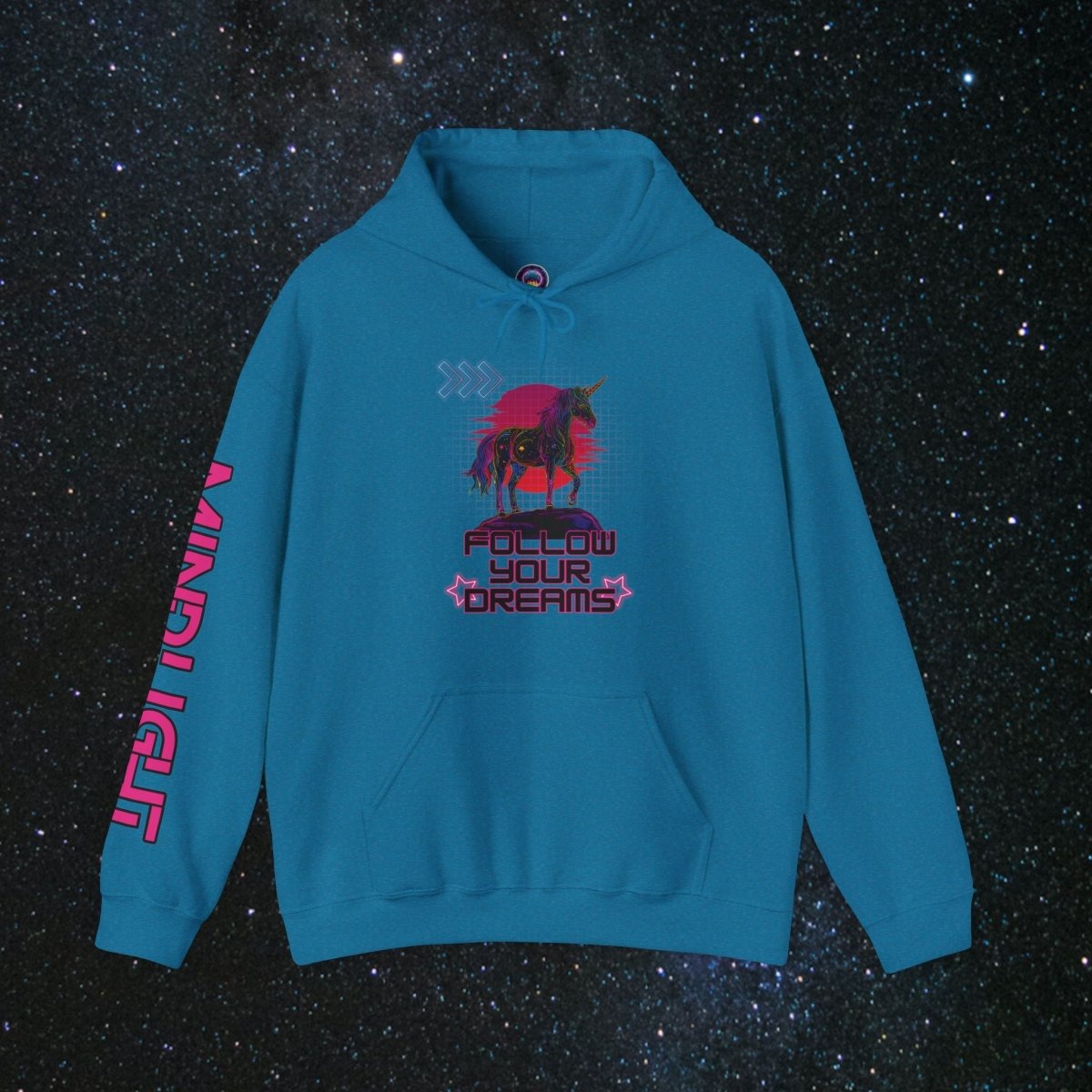 'Neon Dreamer' Women's Pullover Hoodie - MindLight Apparel - 'Neon Dreamer' Women's Pullover Hoodie - Antique Sapphire - S -