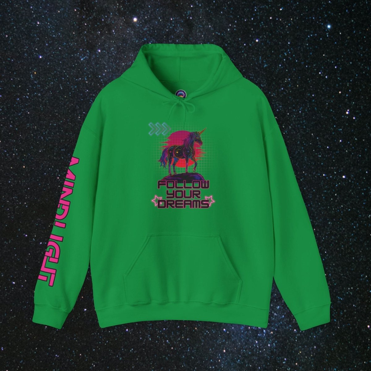 'Neon Dreamer' Women's Pullover Hoodie - MindLight Apparel - 'Neon Dreamer' Women's Pullover Hoodie - Irish Green - S -