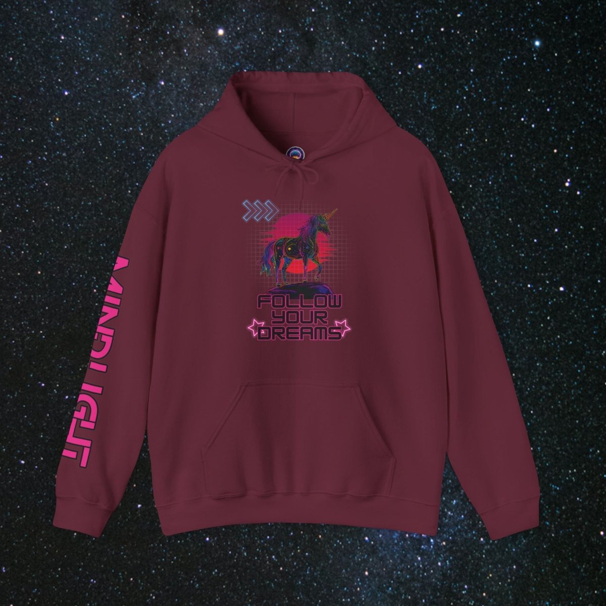 'Neon Dreamer' Women's Pullover Hoodie - MindLight Apparel - 'Neon Dreamer' Women's Pullover Hoodie - Maroon - S -