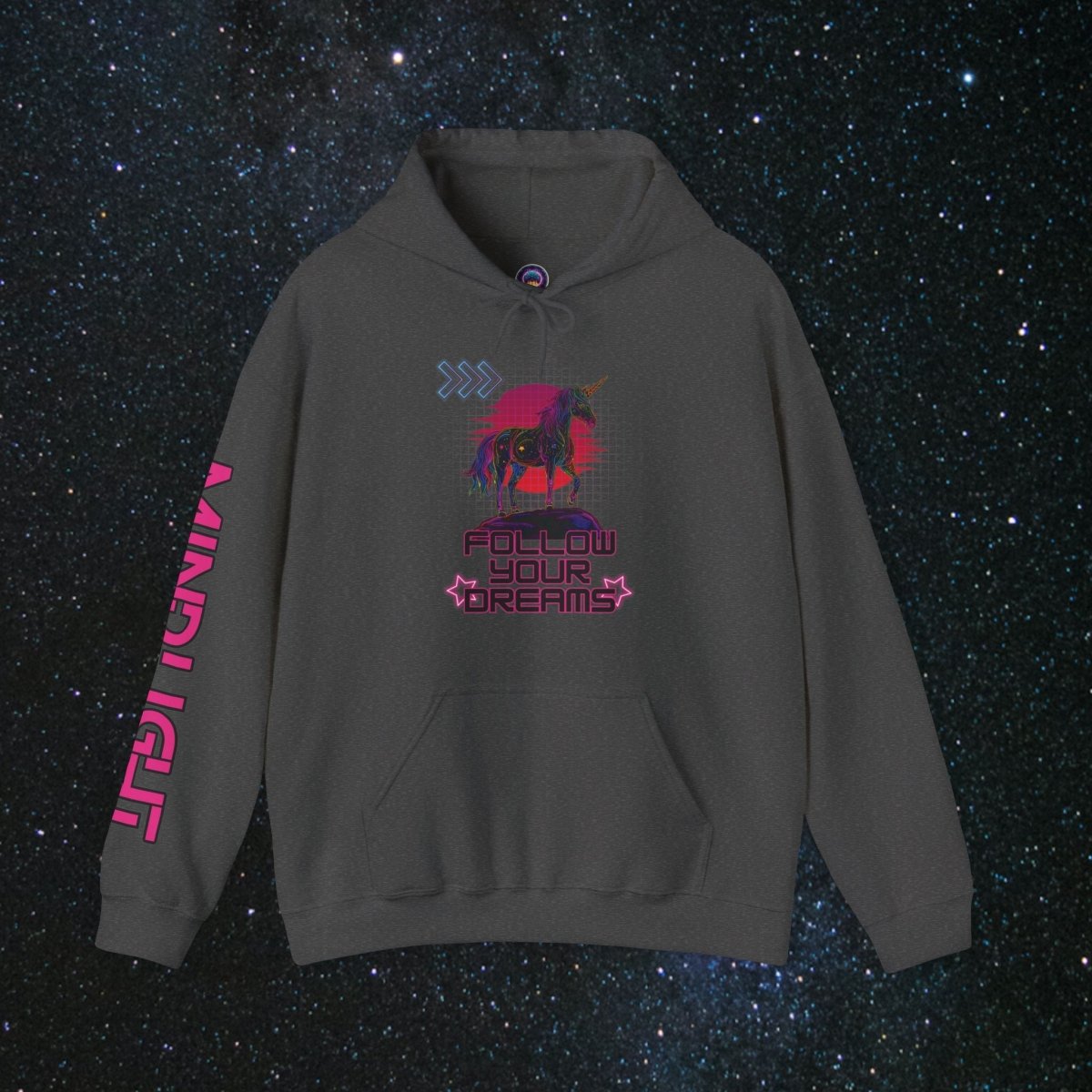'Neon Dreamer' Women's Pullover Hoodie - MindLight Apparel - 'Neon Dreamer' Women's Pullover Hoodie - Dark Heather - S -