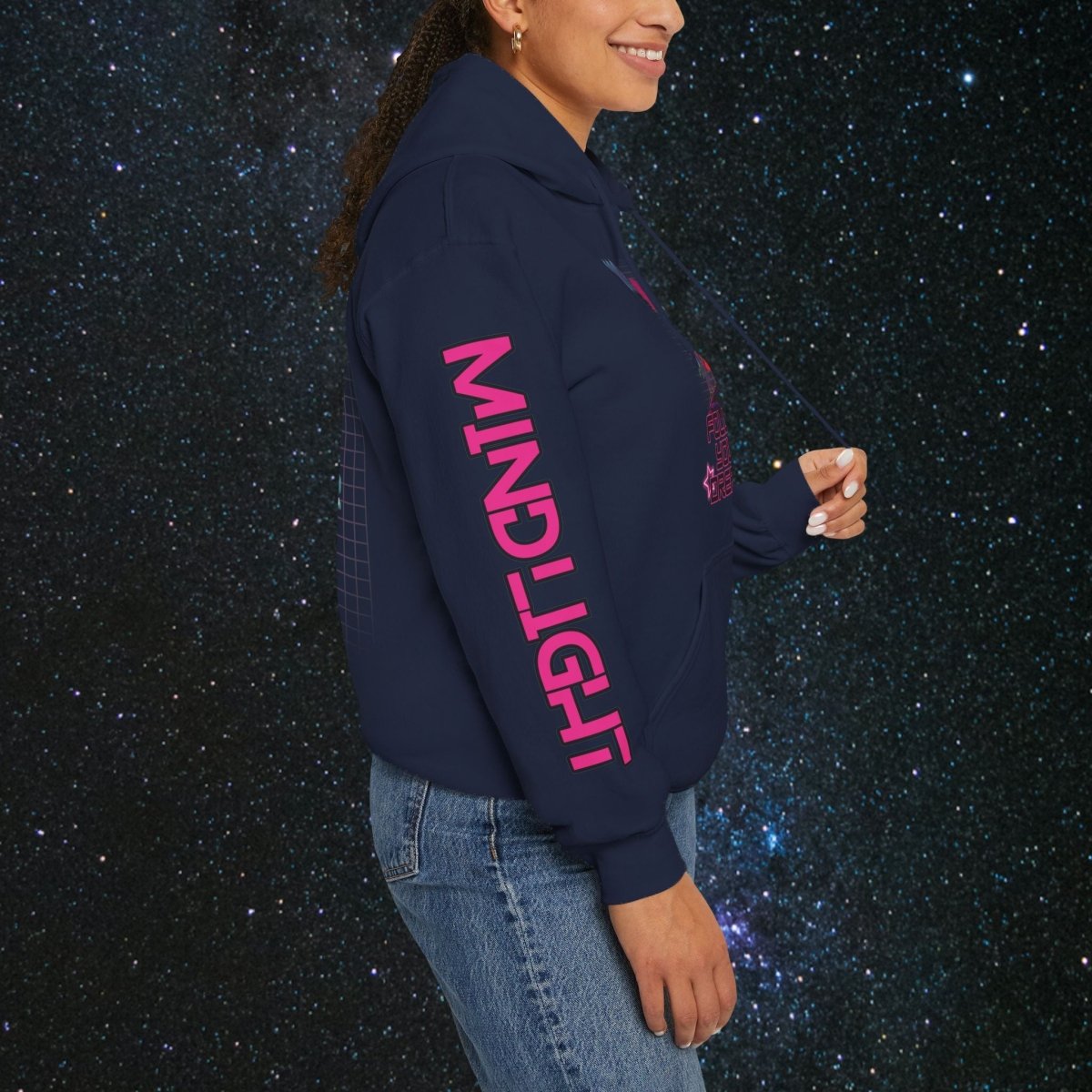 'Neon Dreamer' Women's Pullover Hoodie - MindLight Apparel - 'Neon Dreamer' Women's Pullover Hoodie - Antique Sapphire - S -