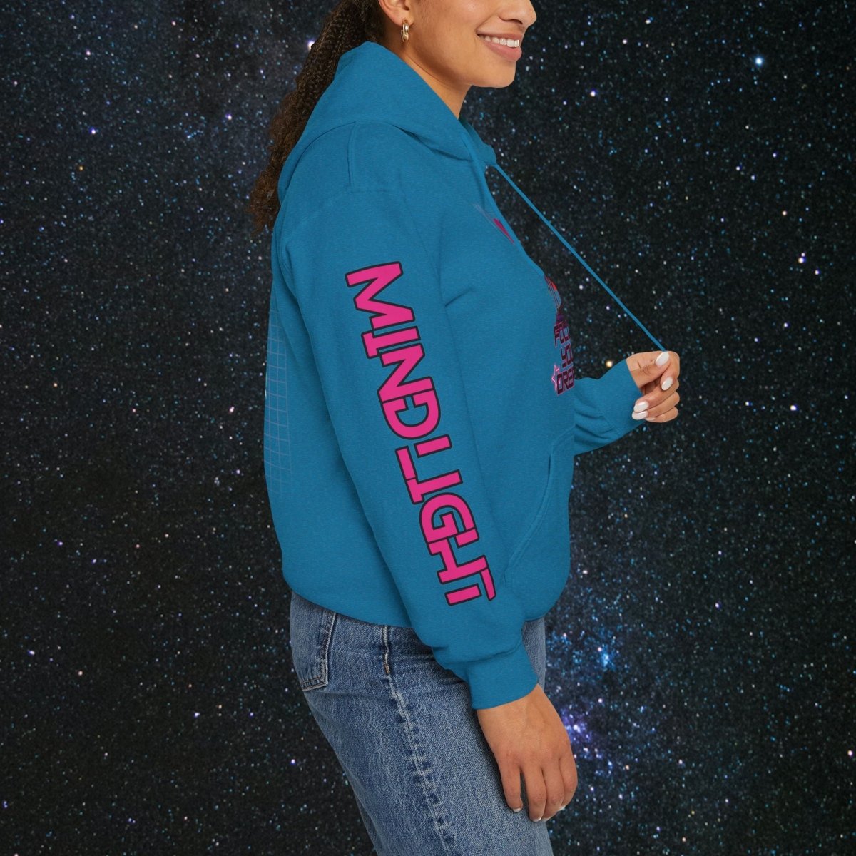 'Neon Dreamer' Women's Pullover Hoodie - MindLight Apparel - 'Neon Dreamer' Women's Pullover Hoodie - Antique Sapphire - S -