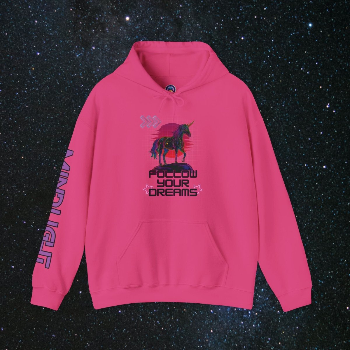 'Neon Dreamer' Women's Pullover Hoodie - MindLight Apparel - 'Neon Dreamer' Women's Pullover Hoodie - Heliconia - S -