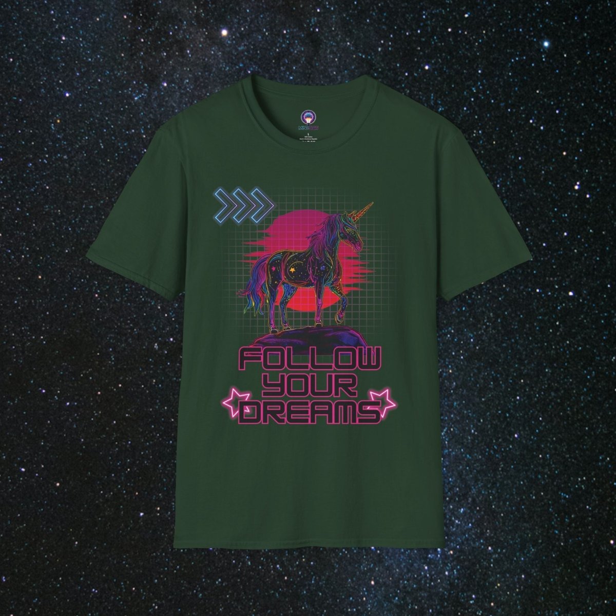 'Neon Dreamer' Women's Softstyle Tee - MindLight Apparel - 'Neon Dreamer' Women's Softstyle Tee - Forest Green - L -