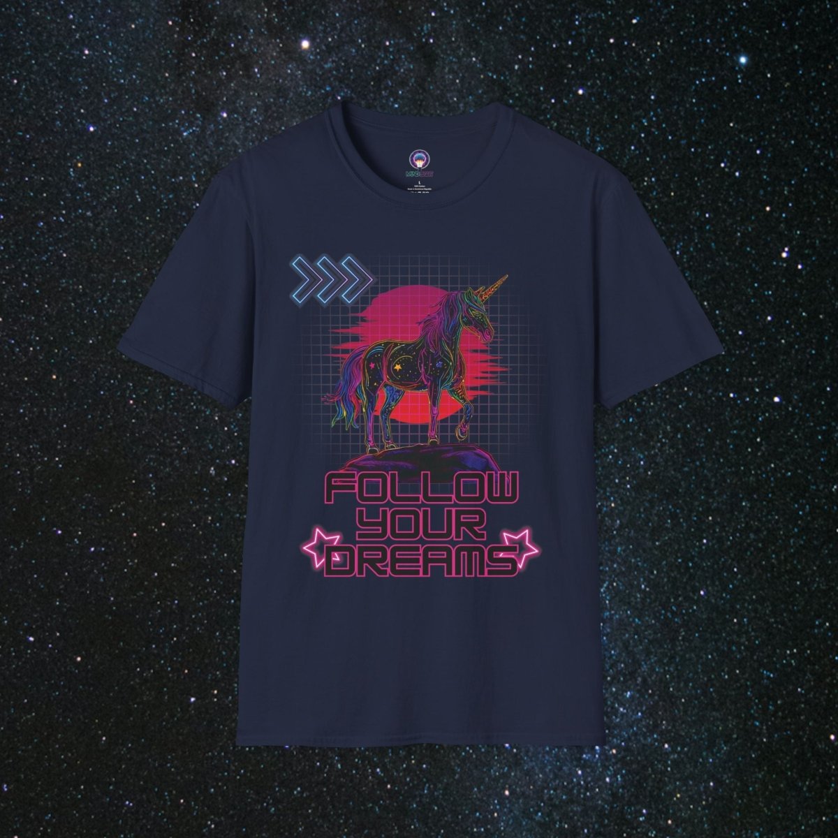 'Neon Dreamer' Women's Softstyle Tee - MindLight Apparel - 'Neon Dreamer' Women's Softstyle Tee - Navy - S -