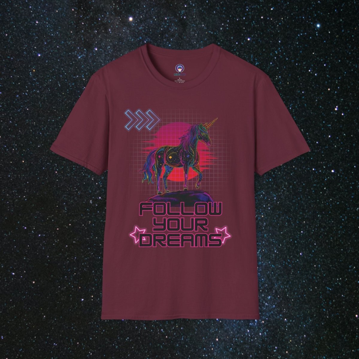 'Neon Dreamer' Women's Softstyle Tee - MindLight Apparel - 'Neon Dreamer' Women's Softstyle Tee - Maroon - S -