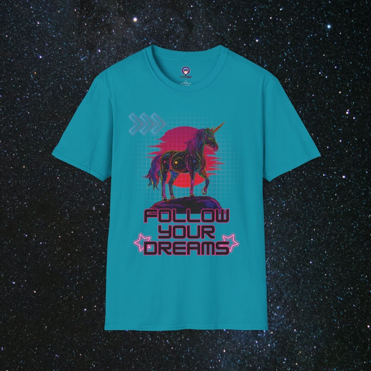 'Neon Dreamer' Women's Softstyle Tee - MindLight Apparel - 'Neon Dreamer' Women's Softstyle Tee - Tropical Blue - S -