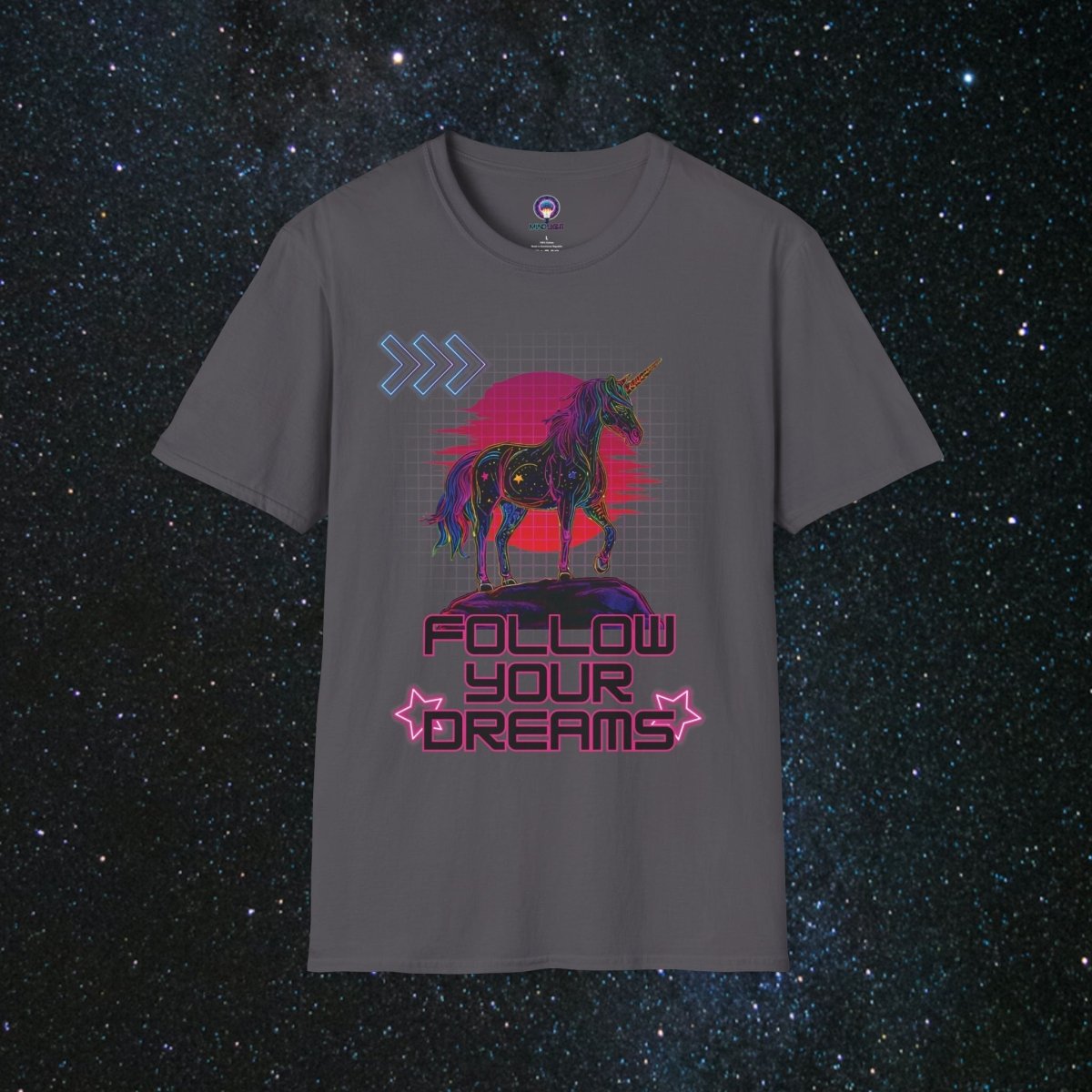 'Neon Dreamer' Women's Softstyle Tee - MindLight Apparel - 'Neon Dreamer' Women's Softstyle Tee - Charcoal - 4XL -