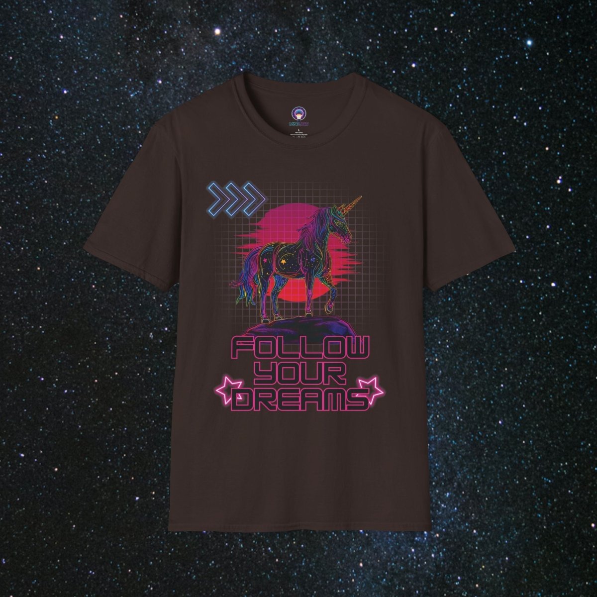 'Neon Dreamer' Women's Softstyle Tee - MindLight Apparel - 'Neon Dreamer' Women's Softstyle Tee - Dark Chocolate - S -