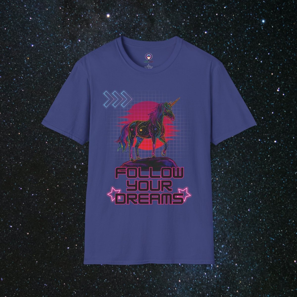 'Neon Dreamer' Women's Softstyle Tee - MindLight Apparel - 'Neon Dreamer' Women's Softstyle Tee - Metro Blue - M -