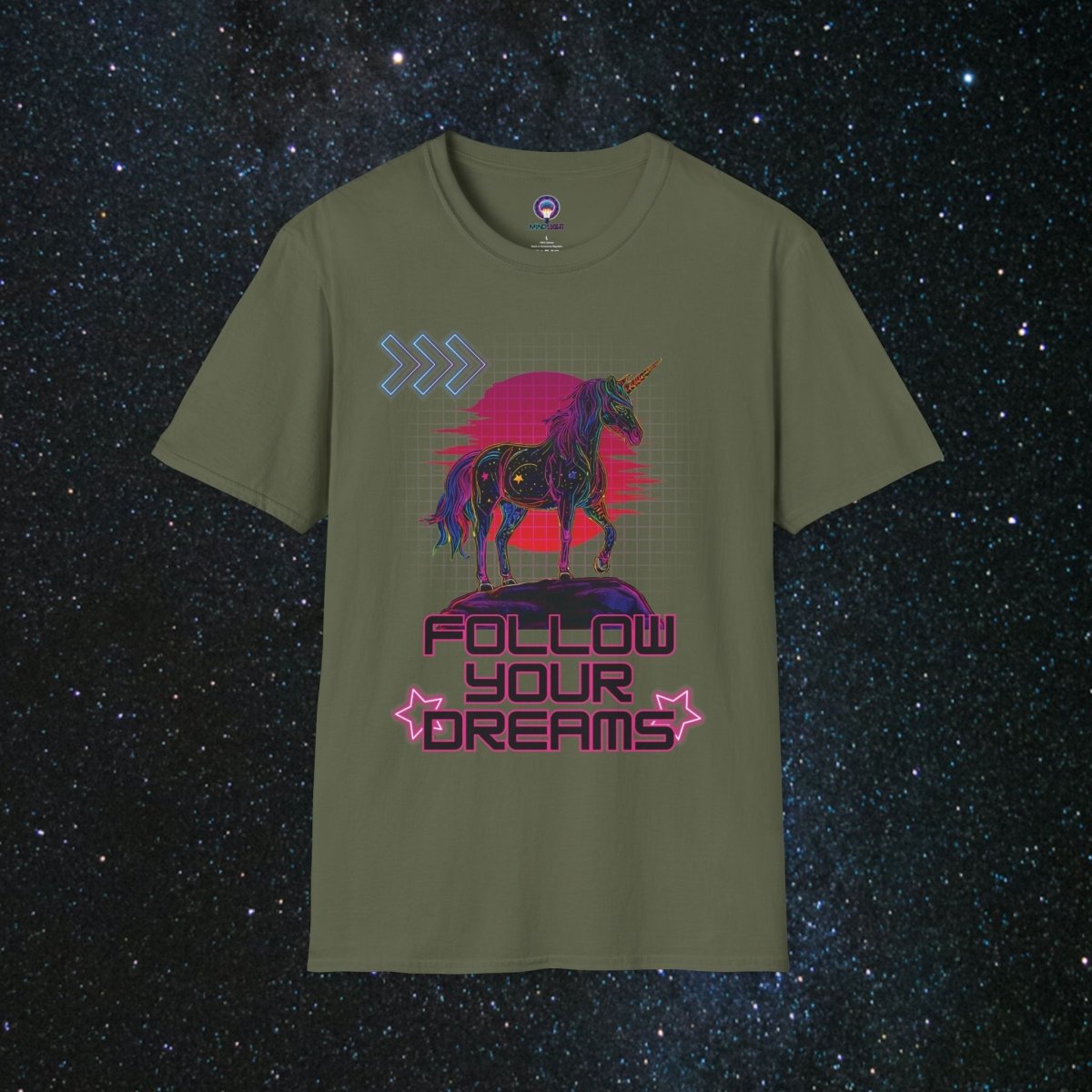 'Neon Dreamer' Women's Softstyle Tee - MindLight Apparel - 'Neon Dreamer' Women's Softstyle Tee - Military Green - S -