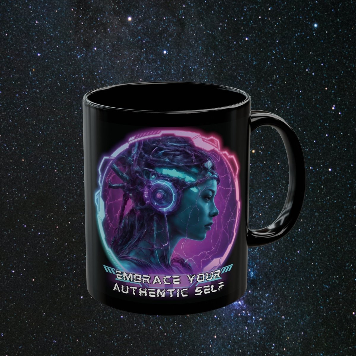 'Neon Goddess' Authentic Self - Black Mug - MindLight Apparel - 'Neon Goddess' Authentic Self - Black Mug - 11oz -