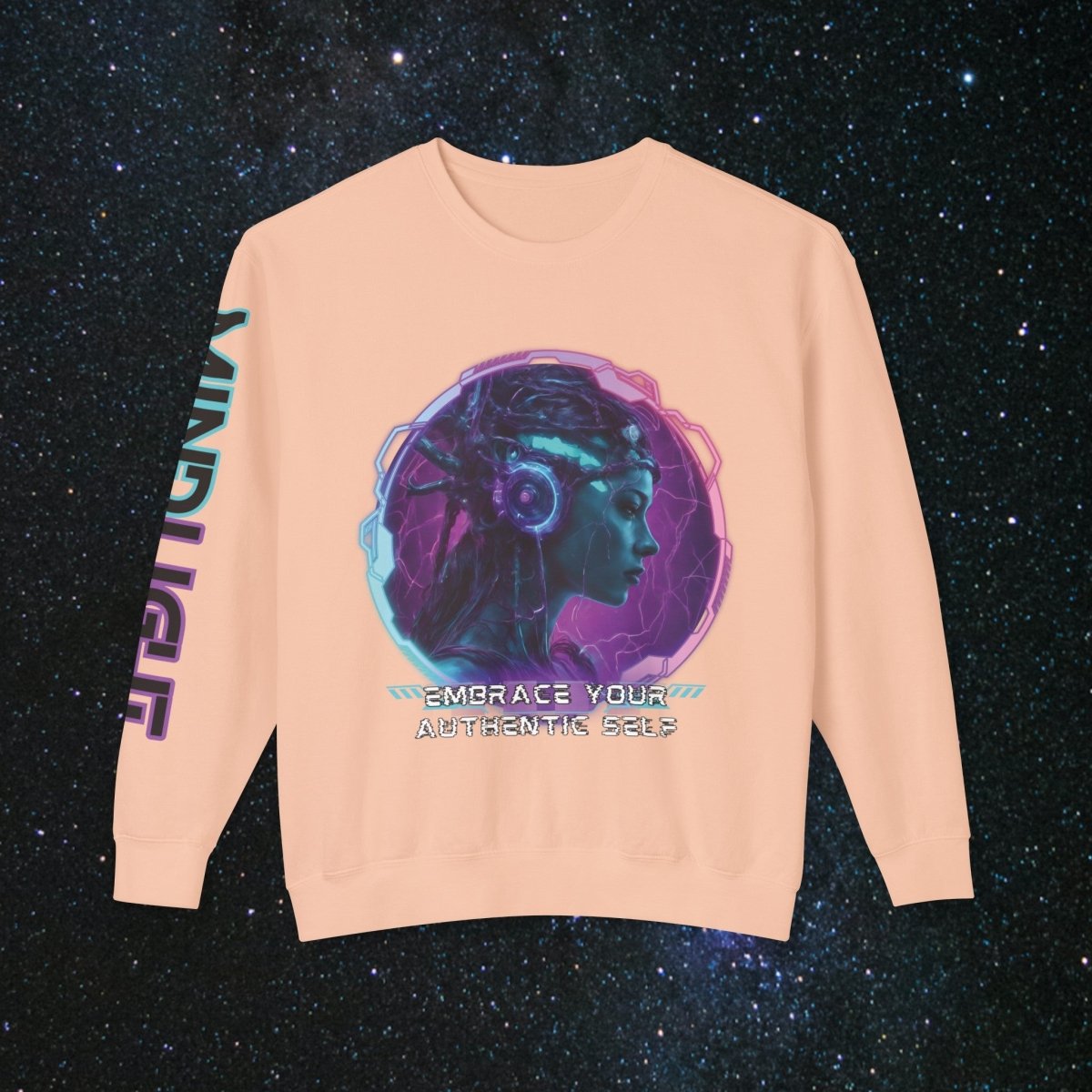 'Neon Goddess' Authentic Self - Long Sleeve Women's Tee - MindLight Apparel - 'Neon Goddess' Authentic Self - Long Sleeve Women's Tee - Peachy - S -