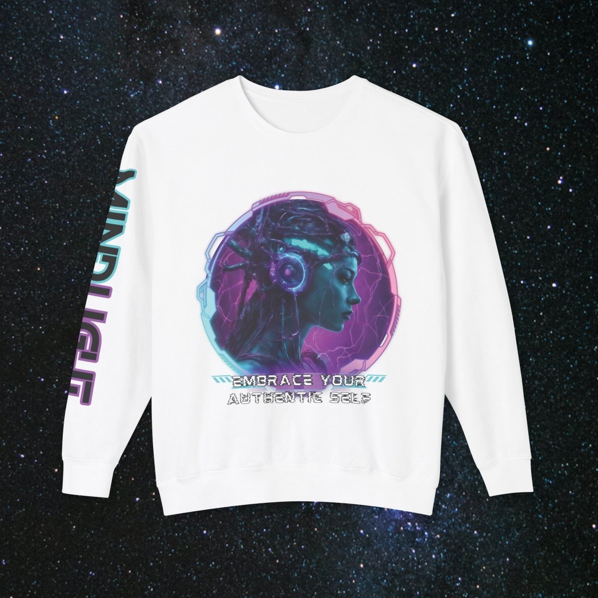 'Neon Goddess' Authentic Self - Long Sleeve Women's Tee - MindLight Apparel - 'Neon Goddess' Authentic Self - Long Sleeve Women's Tee - White - S -