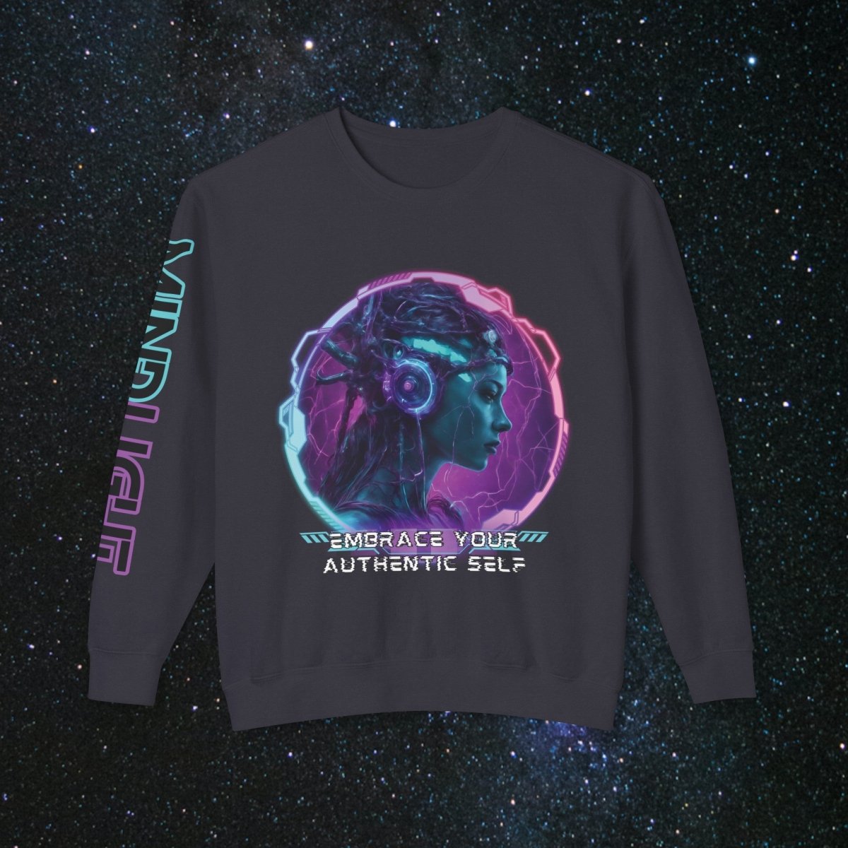 'Neon Goddess' Authentic Self - Long Sleeve Women's Tee - MindLight Apparel - 'Neon Goddess' Authentic Self - Long Sleeve Women's Tee - Black - S -