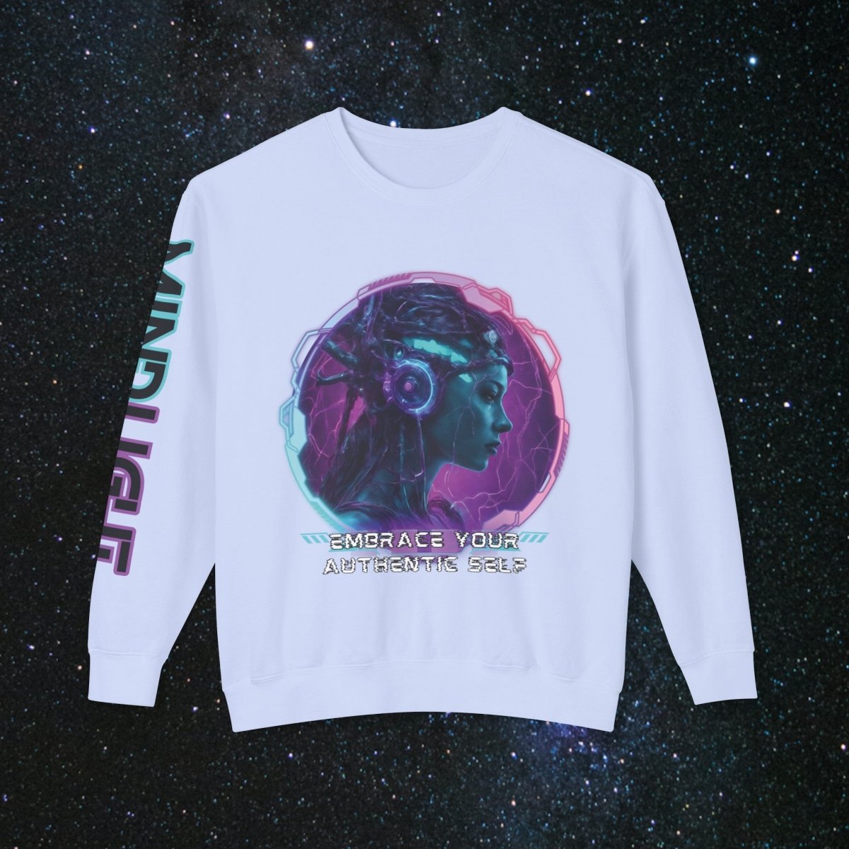 'Neon Goddess' Authentic Self - Long Sleeve Women's Tee - MindLight Apparel - 'Neon Goddess' Authentic Self - Long Sleeve Women's Tee - Hydrangea - S -