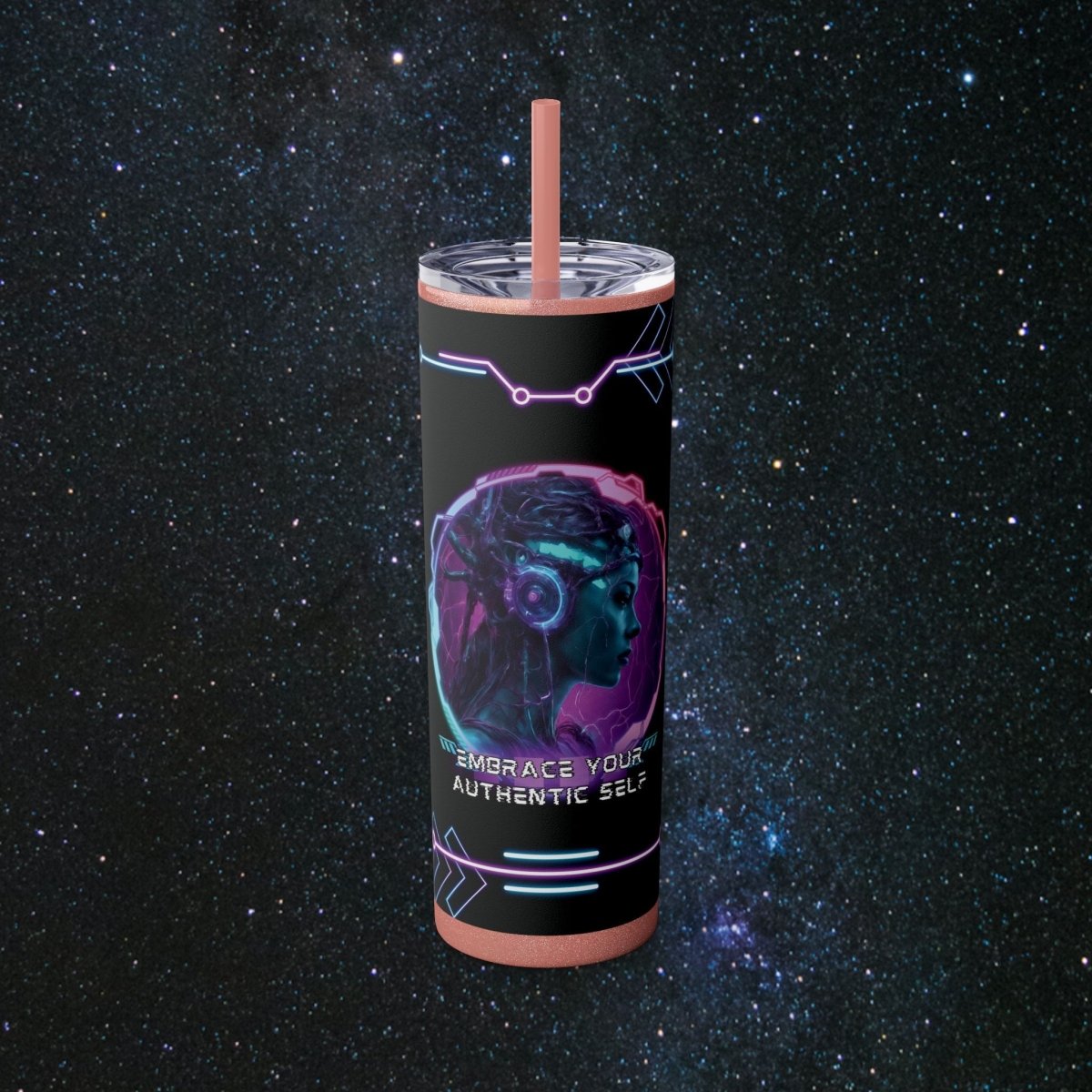 'Neon Goddess' Authentic Self - Tumbler - MindLight Apparel - 'Neon Goddess' Authentic Self - Tumbler - Glossy - Glitter Dusty Rose -