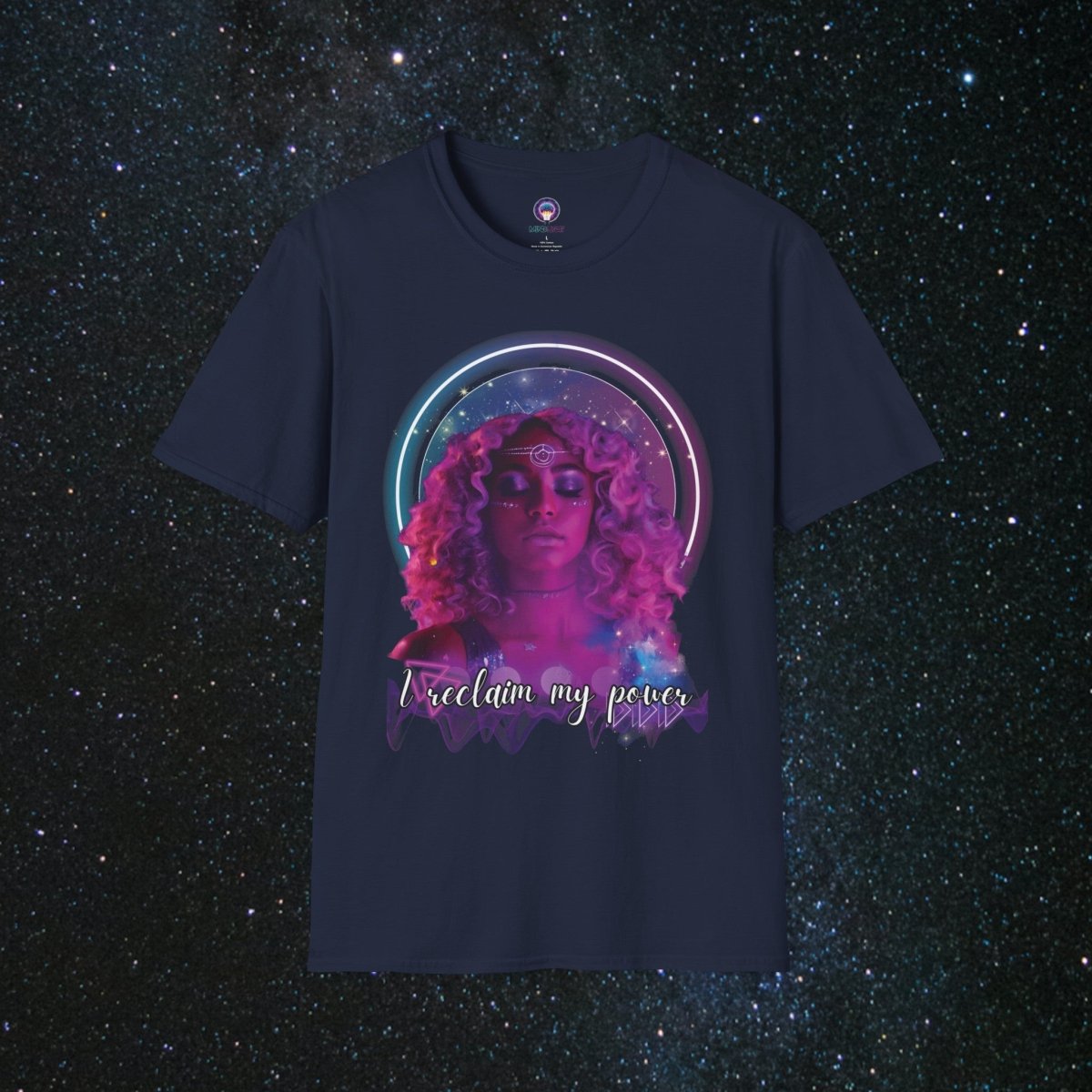 'Neon Goddess' Reclamation - Softstyle Women's Tee - MindLight Apparel - 'Neon Goddess' Reclamation - Softstyle Women's Tee - Navy - XS -
